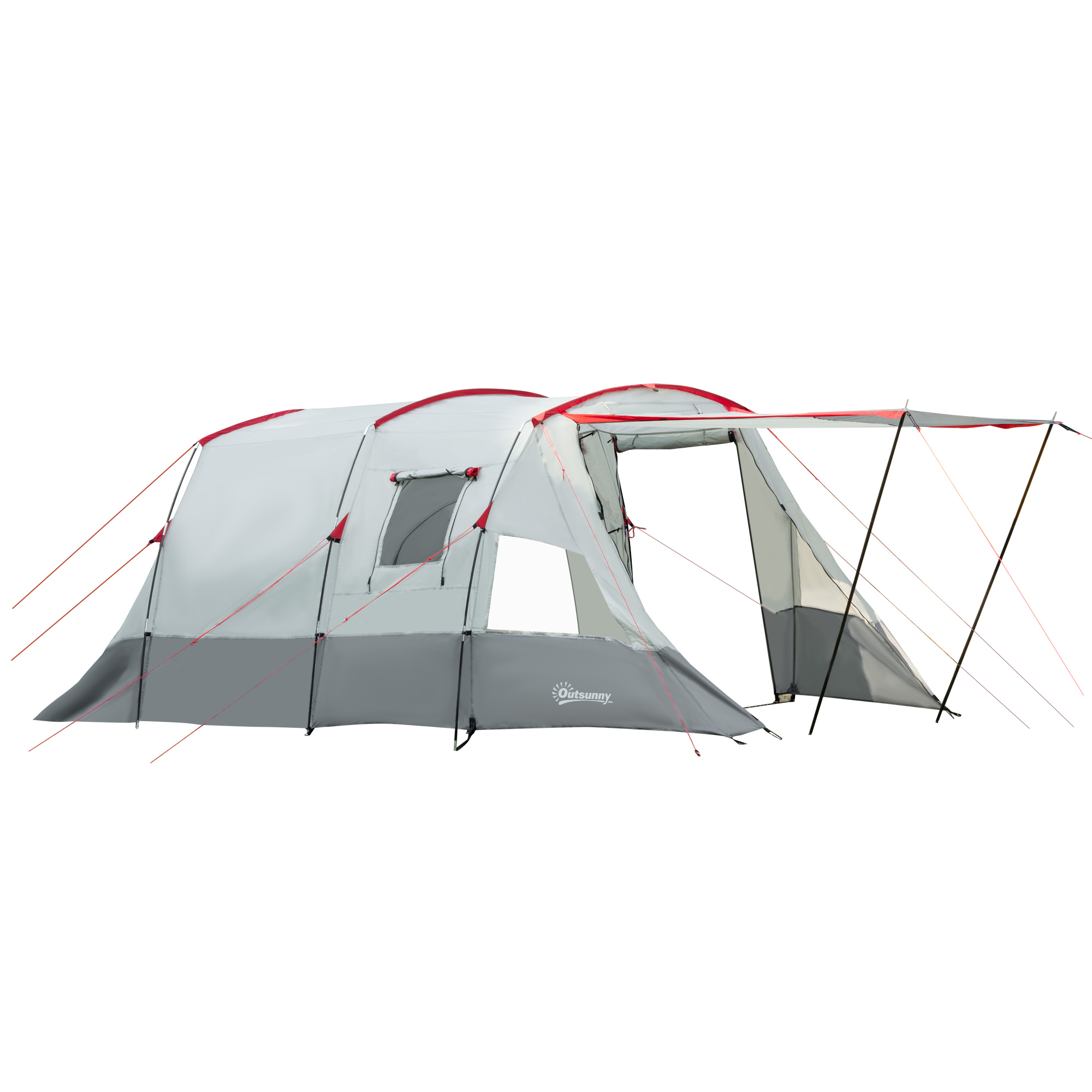 Outsunny Tienda de camping familiar para 6-8 personas, tienda túnel impermeable, puertas + ventanas, 5,1 x 2,4 x 1,8 cm, gris claro