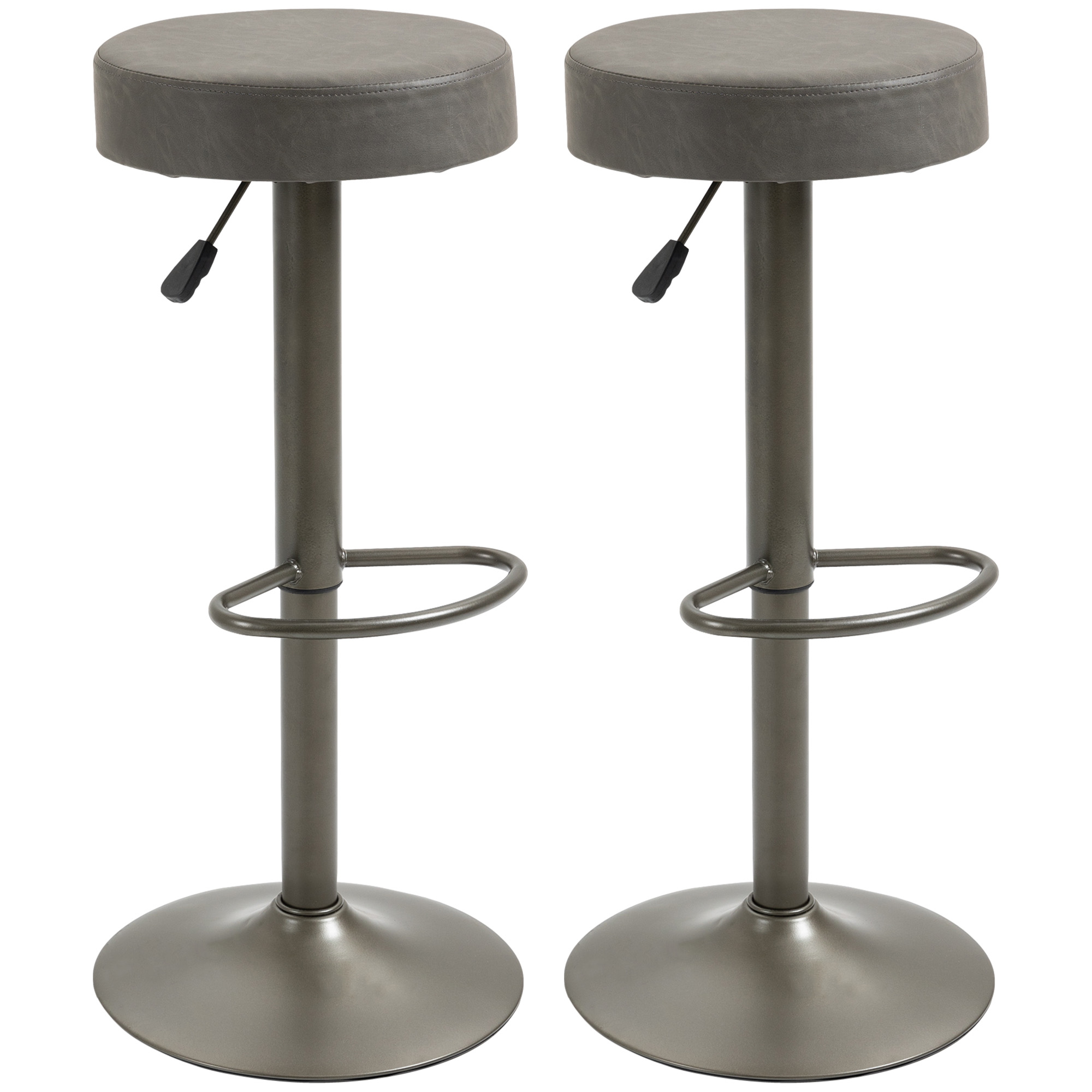 HOMCOM Ensemble 2 Tabourets de Bar Pivotants avec Repose-pieds et Hauteur Réglable, 35x36x64-85cm, Gris