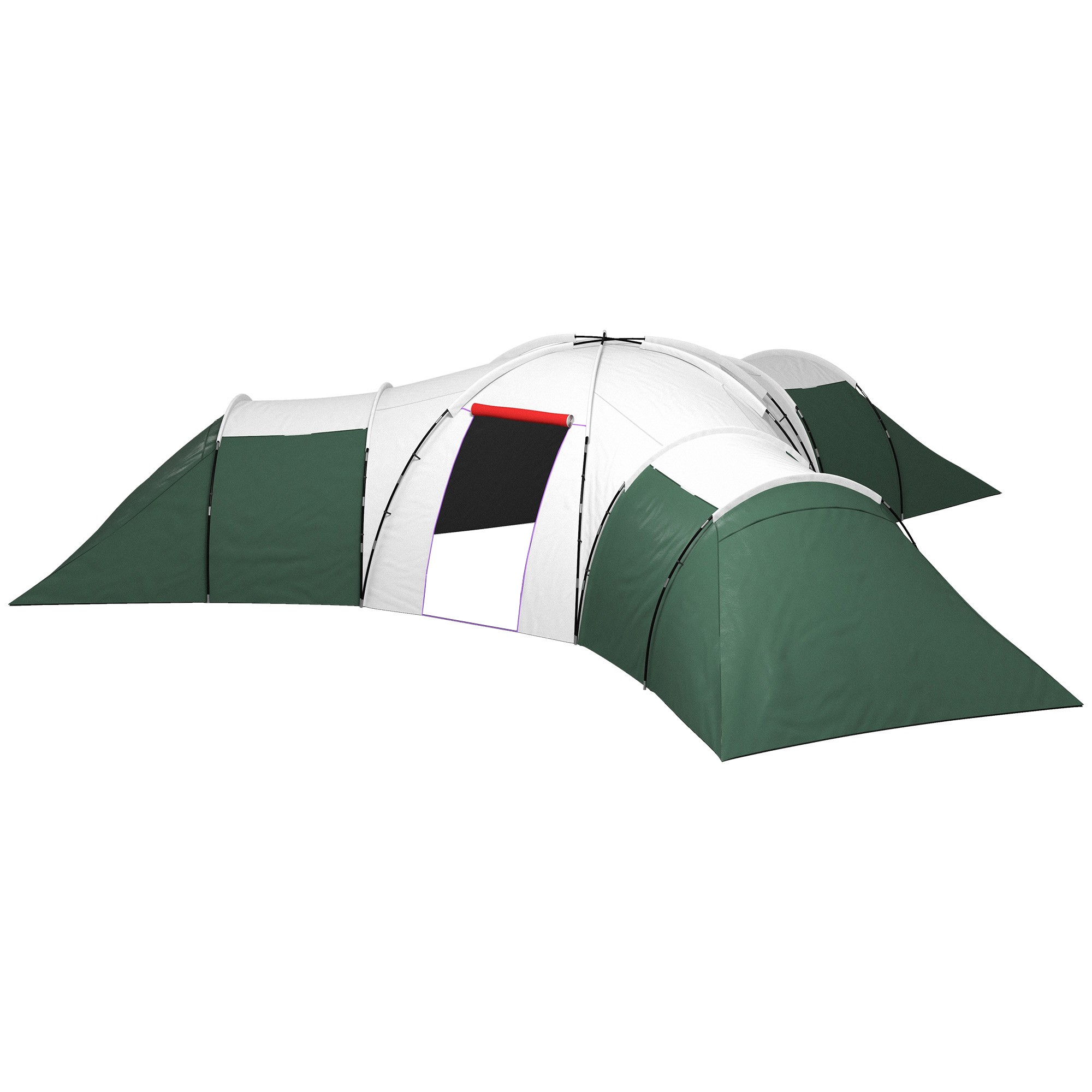 Outsunny Tente de camping pour 6-9 personnes, 4 pièces, véranda, étanche, 615x 615x225cm, Vert