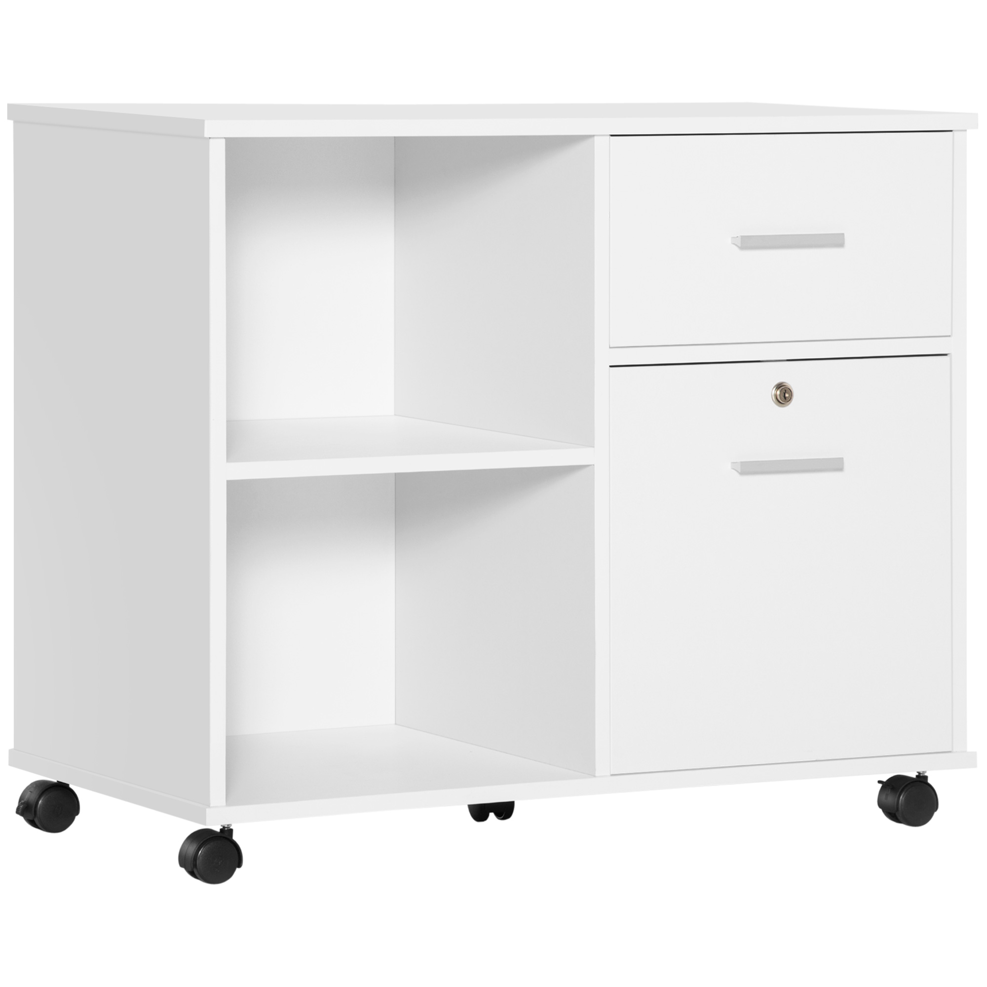 Vinsetto Supporto stampante Organizzatore Mobile da ufficio con 2 cassetti di cui 1 con serratura per formato A4 - dim. 86,3L x 40P x 66,5H cm - in Legno Bianco