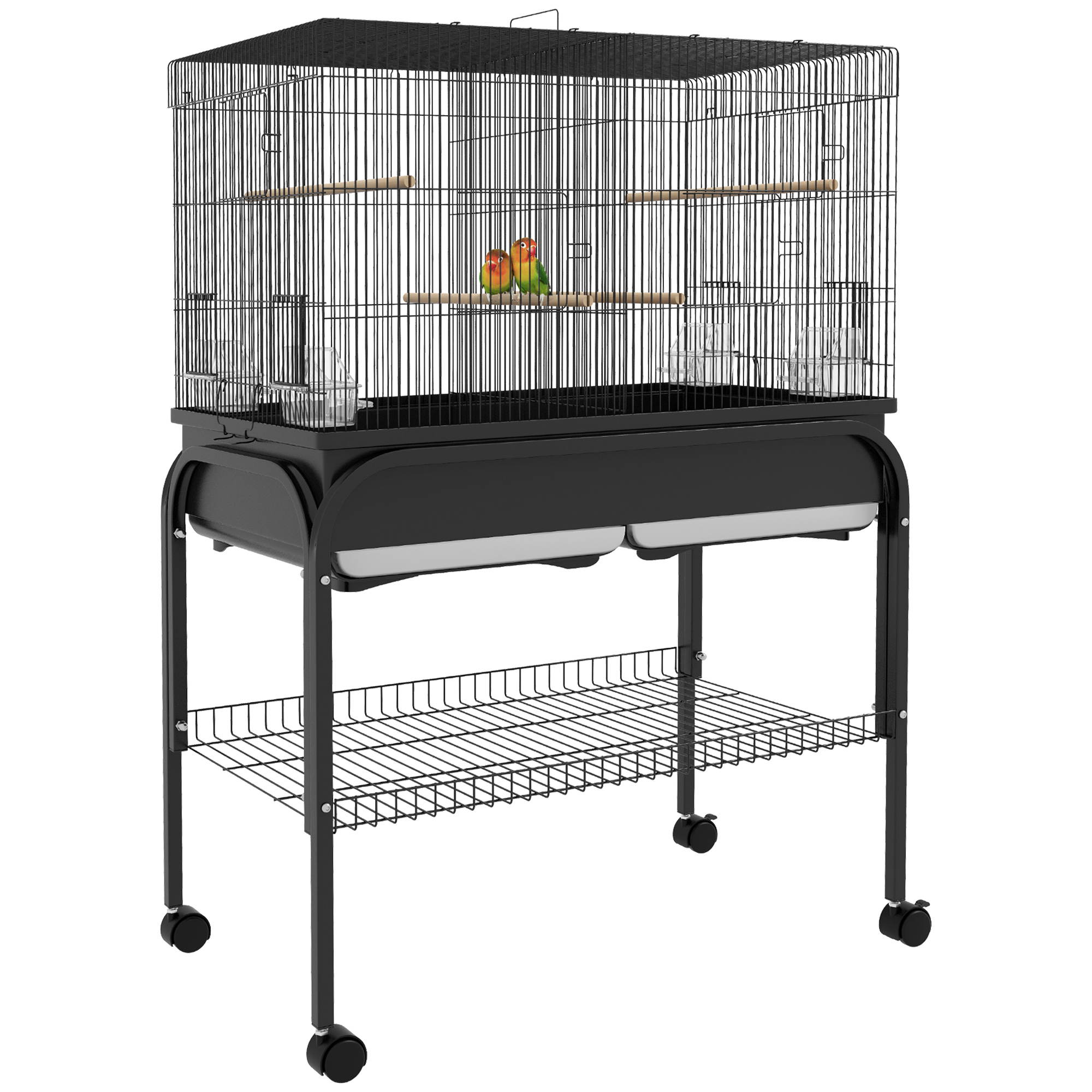PawHut Grande gabbia uccelli gabbia per pappagalli con supporto ruote per cacatua pappagalli canarini pappagalli 85 x 49 x 119 cm nero