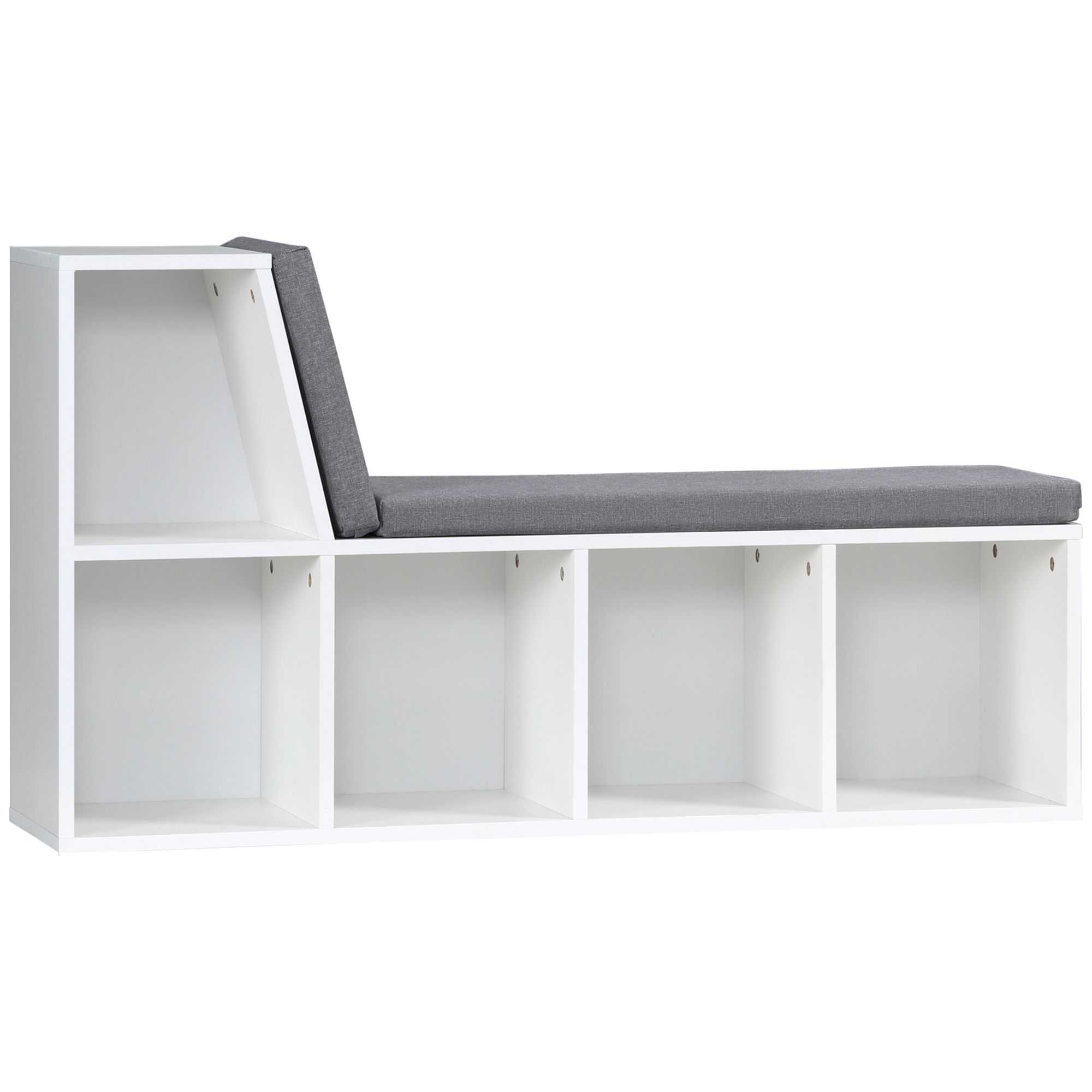 HOMCOM Libreria banc 2 in 1 con 5 scomparti portaoggetti e 2 cuscini 108 x 30 x 60 cm bianco grigio