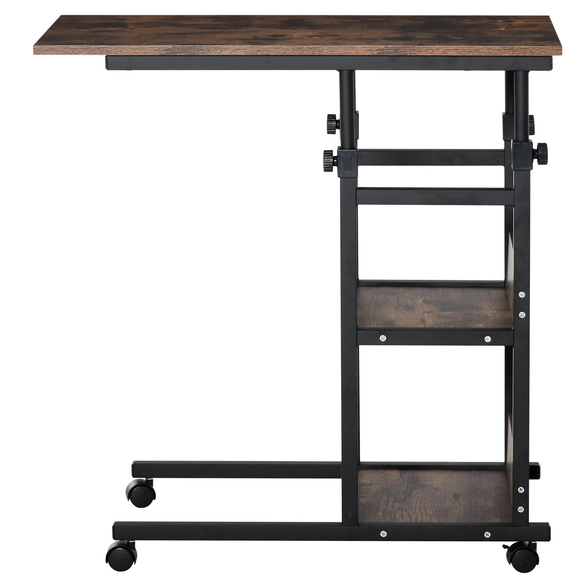 Tavolino Regolabile In Altezza A Forma Di C - Piano Girevole 360° E Ribaltabile, Con Ruote, In Legno - Per Divano, Letto, Soggiorno - Portata 25kg, Altezza 50-80cm - 3