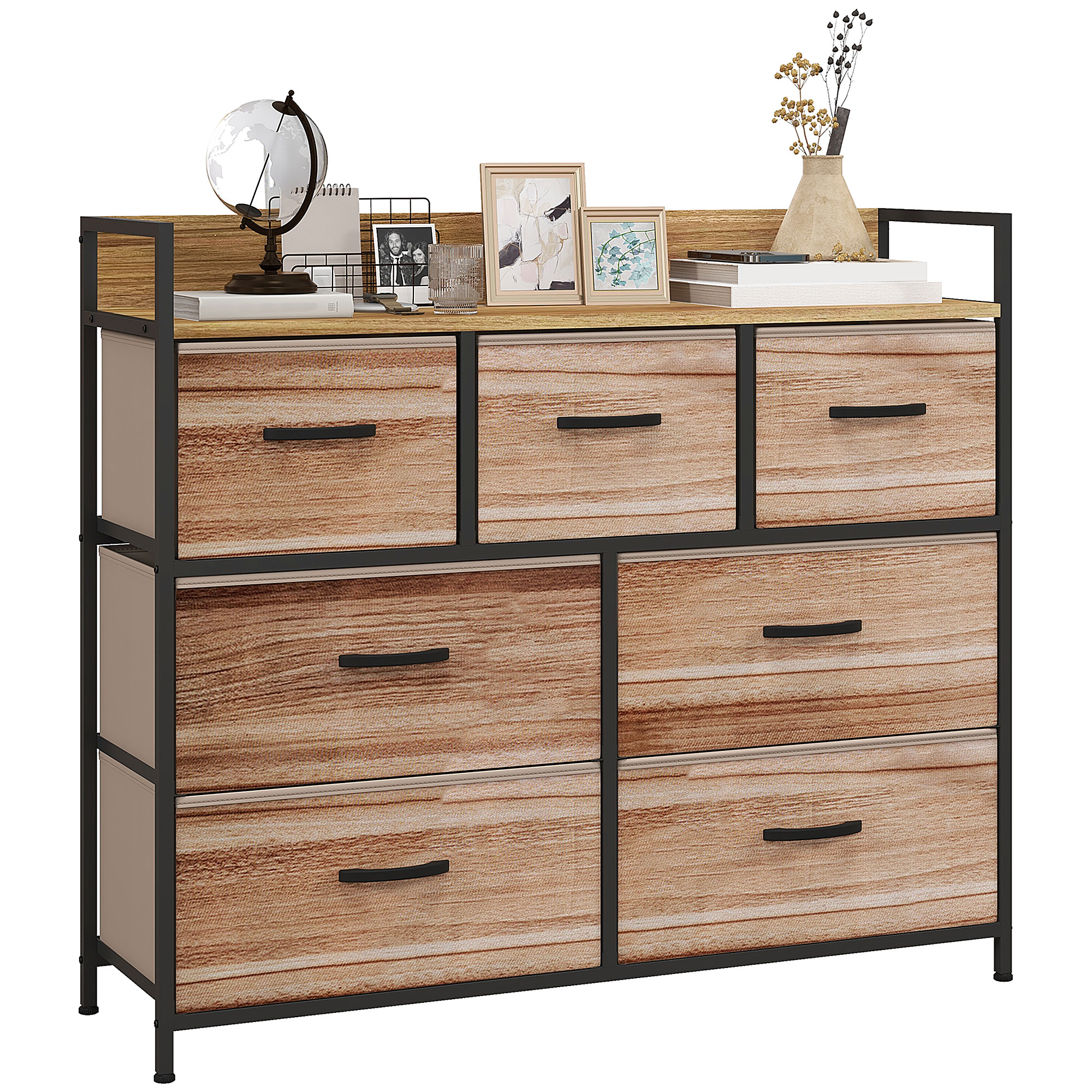 HOMCOM Cassettiera 7 cassetti mobile da archiviazione cassetto in tessuto pieghevole - struttura in acciaio nero - 98 x 29 x 85 cm