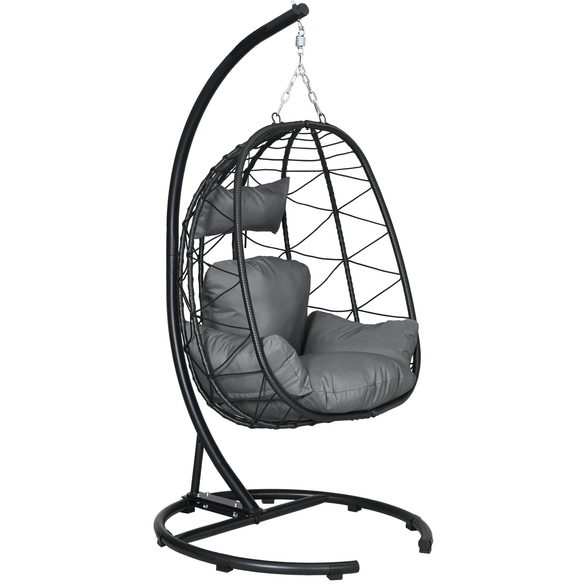 Outsunny Sedia Sospesa Outdoor Sedia Sospesa Egg Chair, resistente alle intemperie, incluso Cuscino, 102 cm x 102 cm x 195 cm, Grigio Scuro