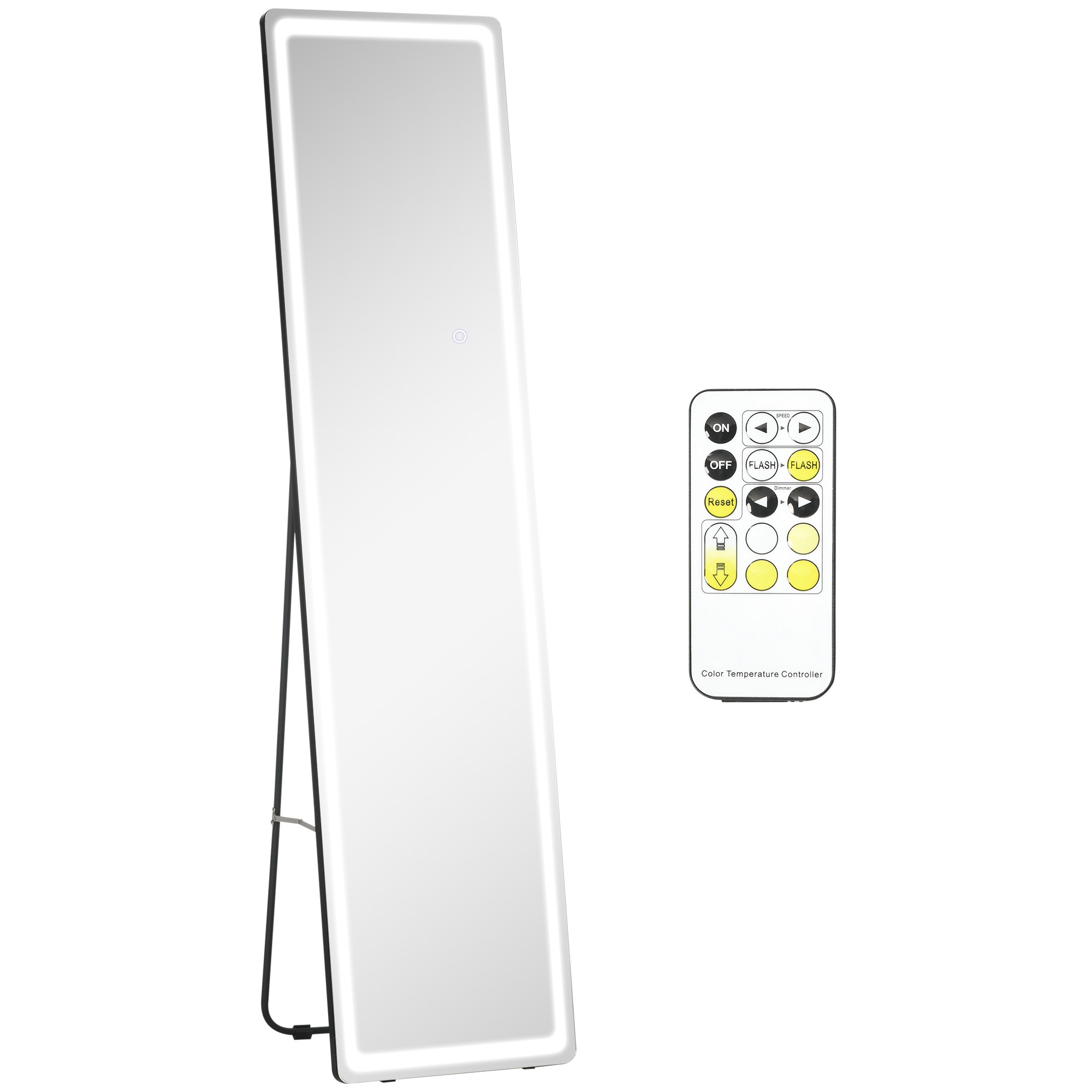 Image of HOMCOM Specchio su supporto o a parete intensità e colore regolabile con telecomando 40 x 37 x 157,5H cm argento006