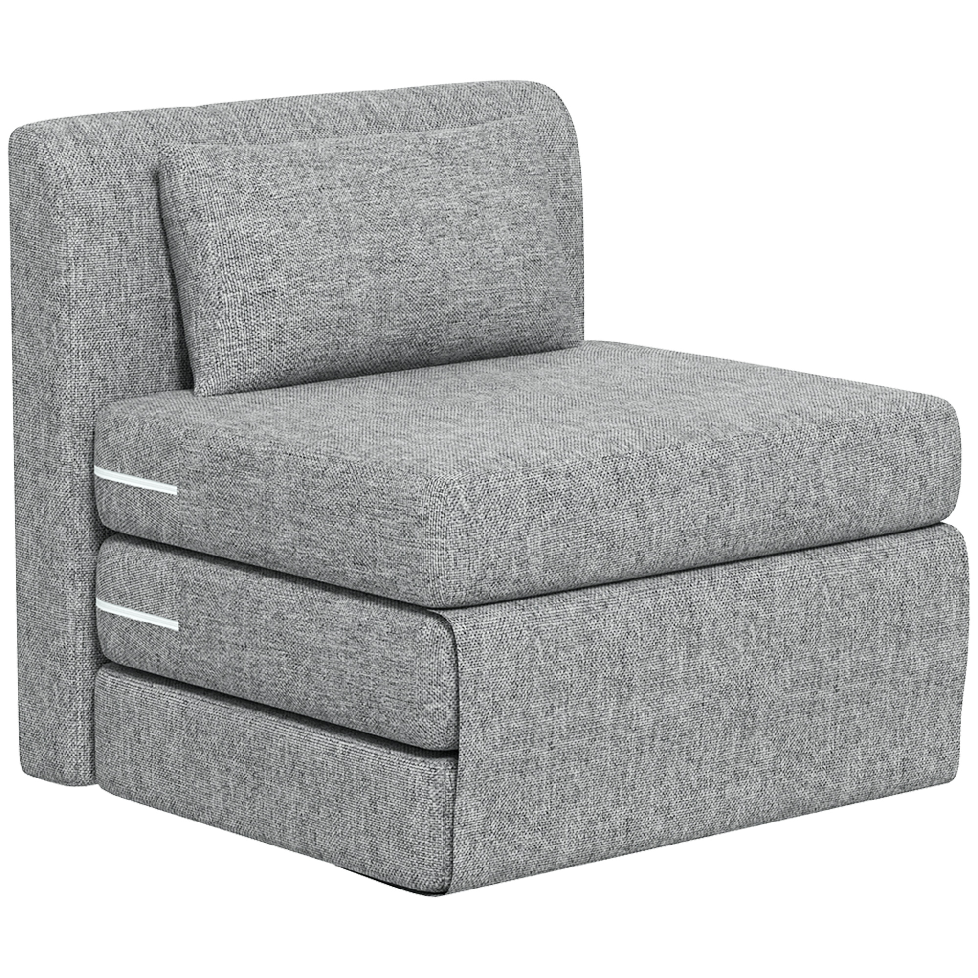 HOMCOM Sillón perezoso plegable 3 en 1 con cojín, convertible, colchón desplegable para invitados, salón, oficina, gris