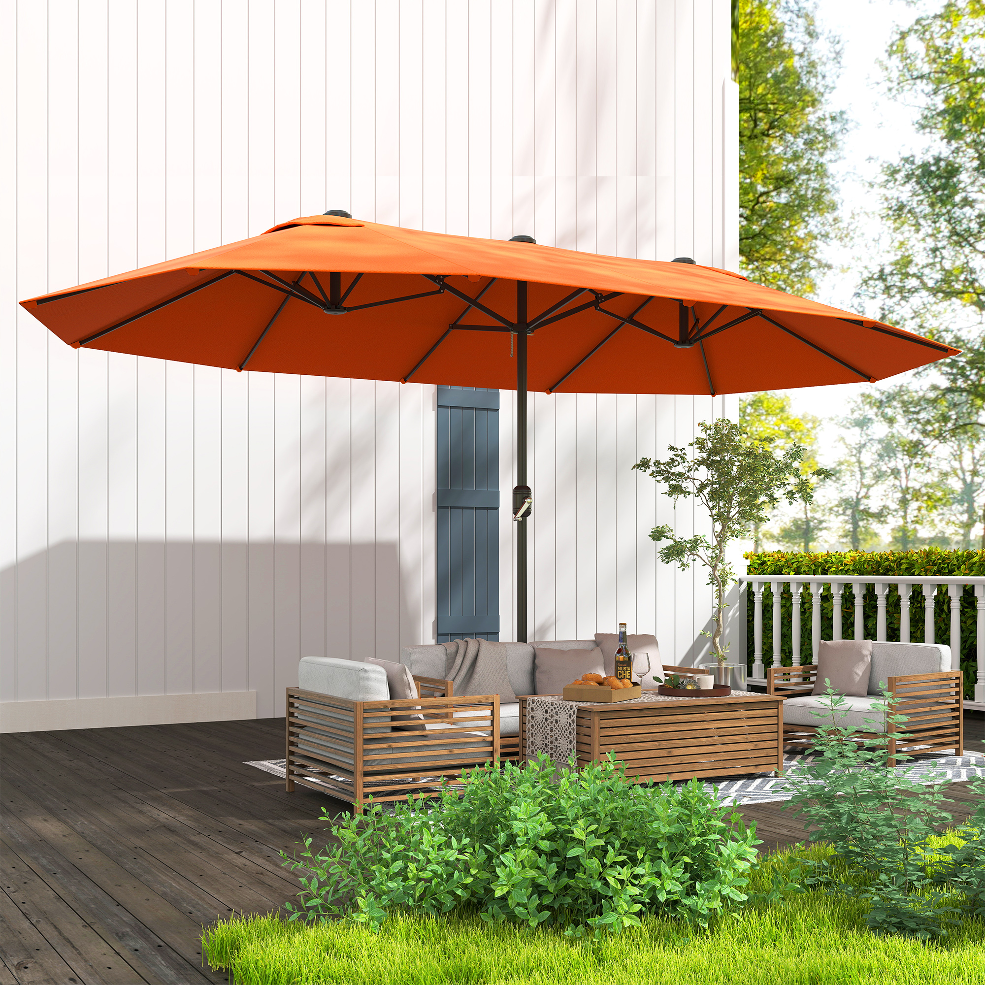 Outsunny 4.6m Double Garden Parasol Orange 8