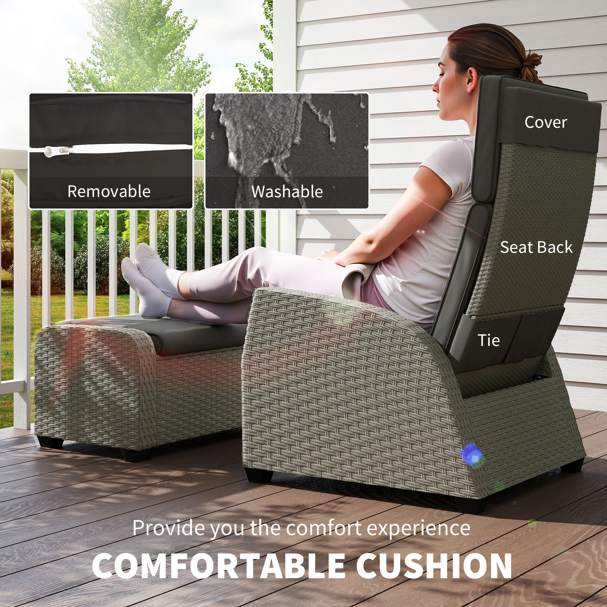 Outsunny 5-Piece Rattan Garden Furniture Set with Cushions Charcoal Grey 6