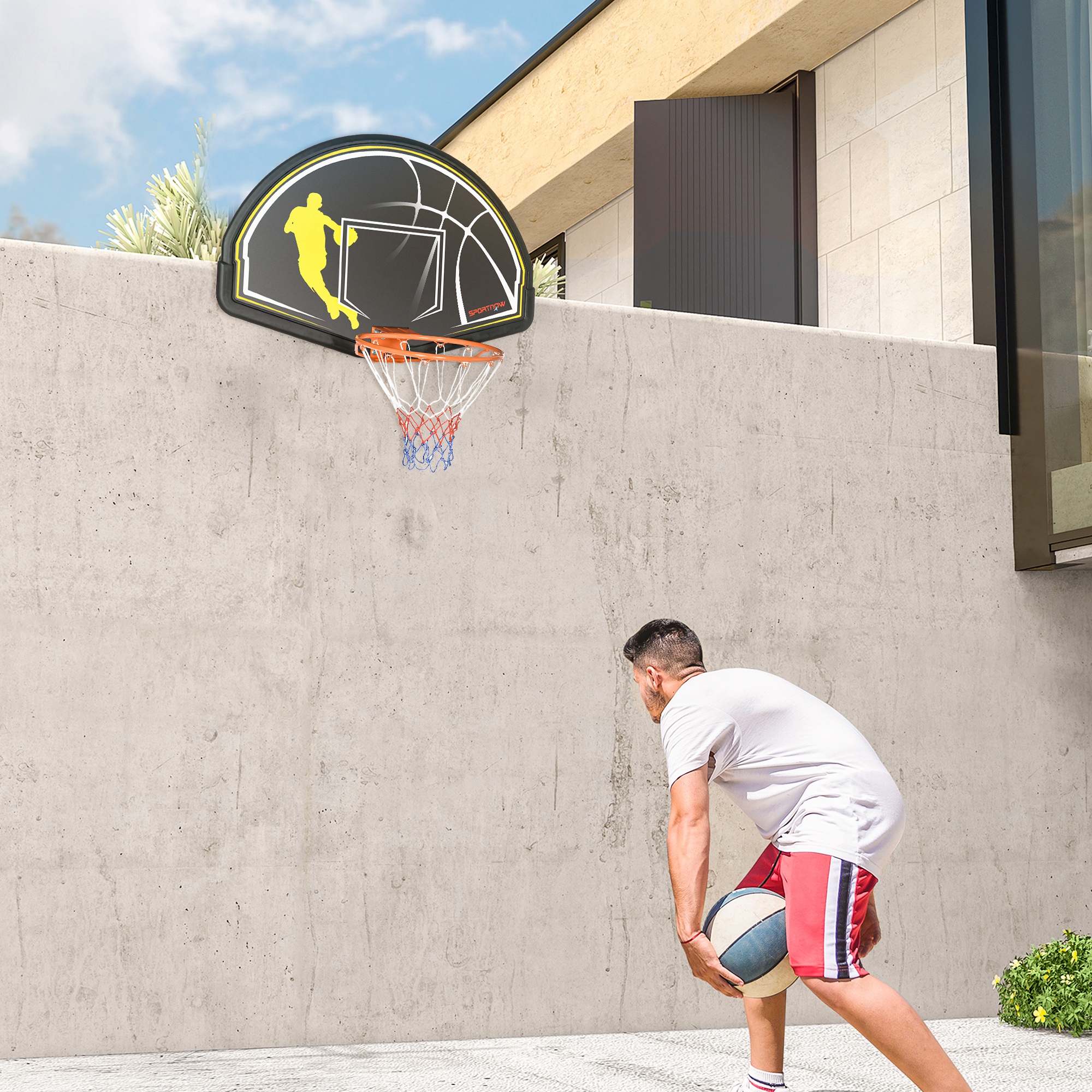 SPORTNOW Panier de basketball mural pour enfant avec panier spécial Dunk intérieur extérieur 70 x 110 x 90 cm noir   Aosom France