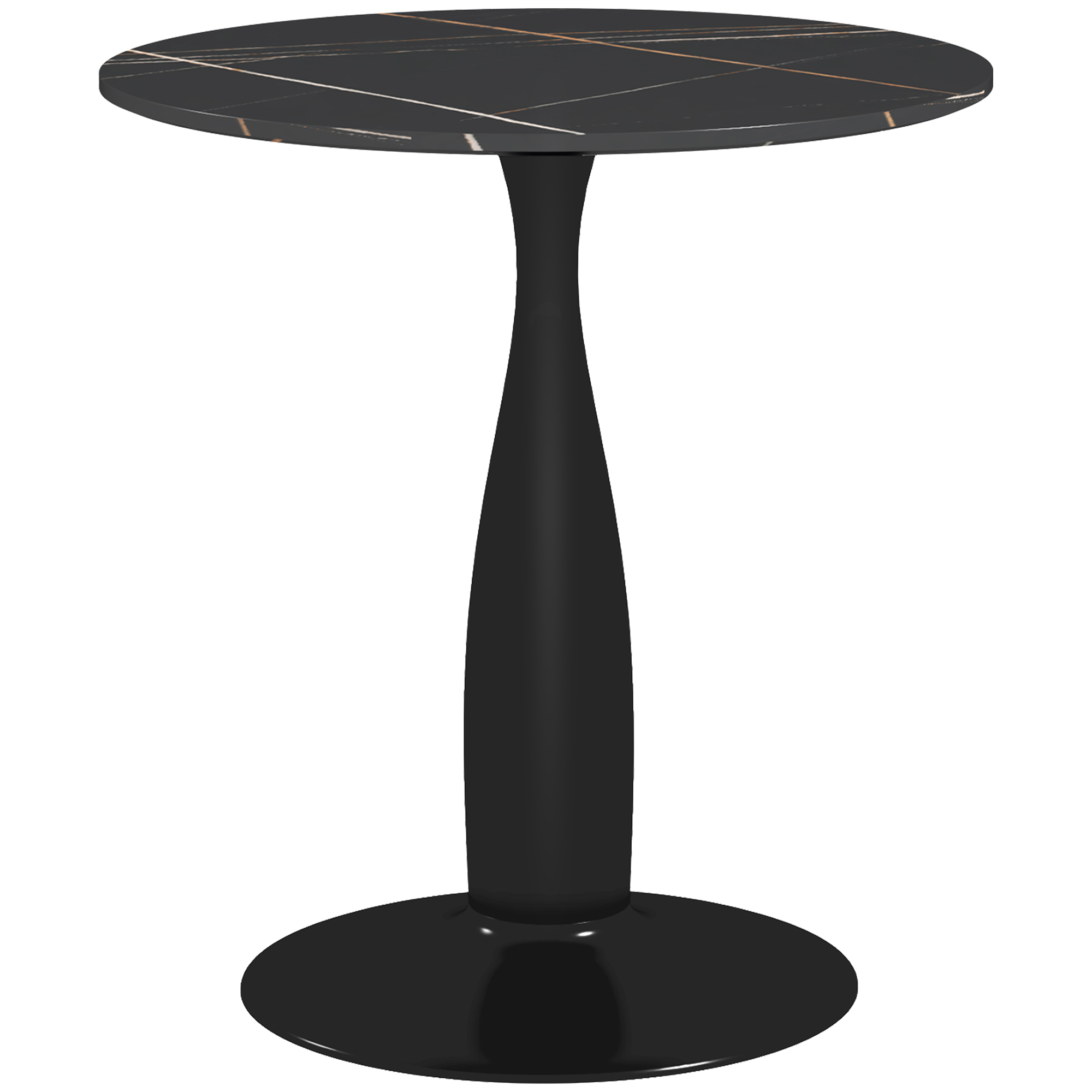 HOMCOM Table à Manger Ronde en Acier Revêtu de Poudre, MDF avec Mélaminé, Patins Antidérapants, 70 x 74 cm, Noir