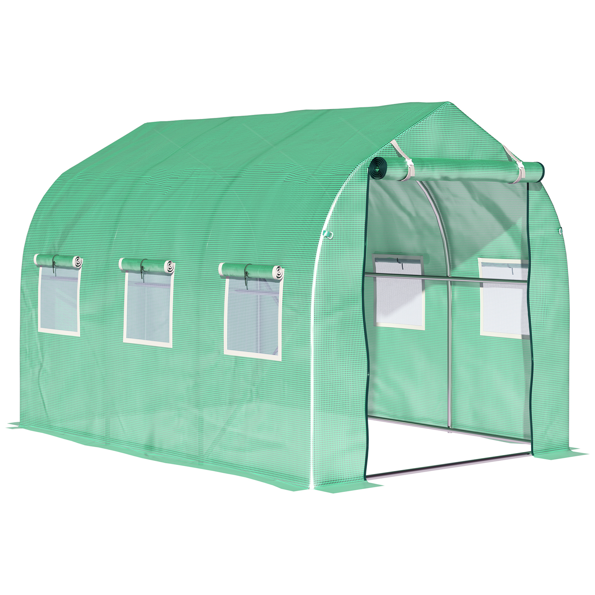 Image of Outsunny Serra da giardino tunnel serre tunnel 6 m² con 6 finestre porta a zip tela PE struttura ferro zincato verde cod005