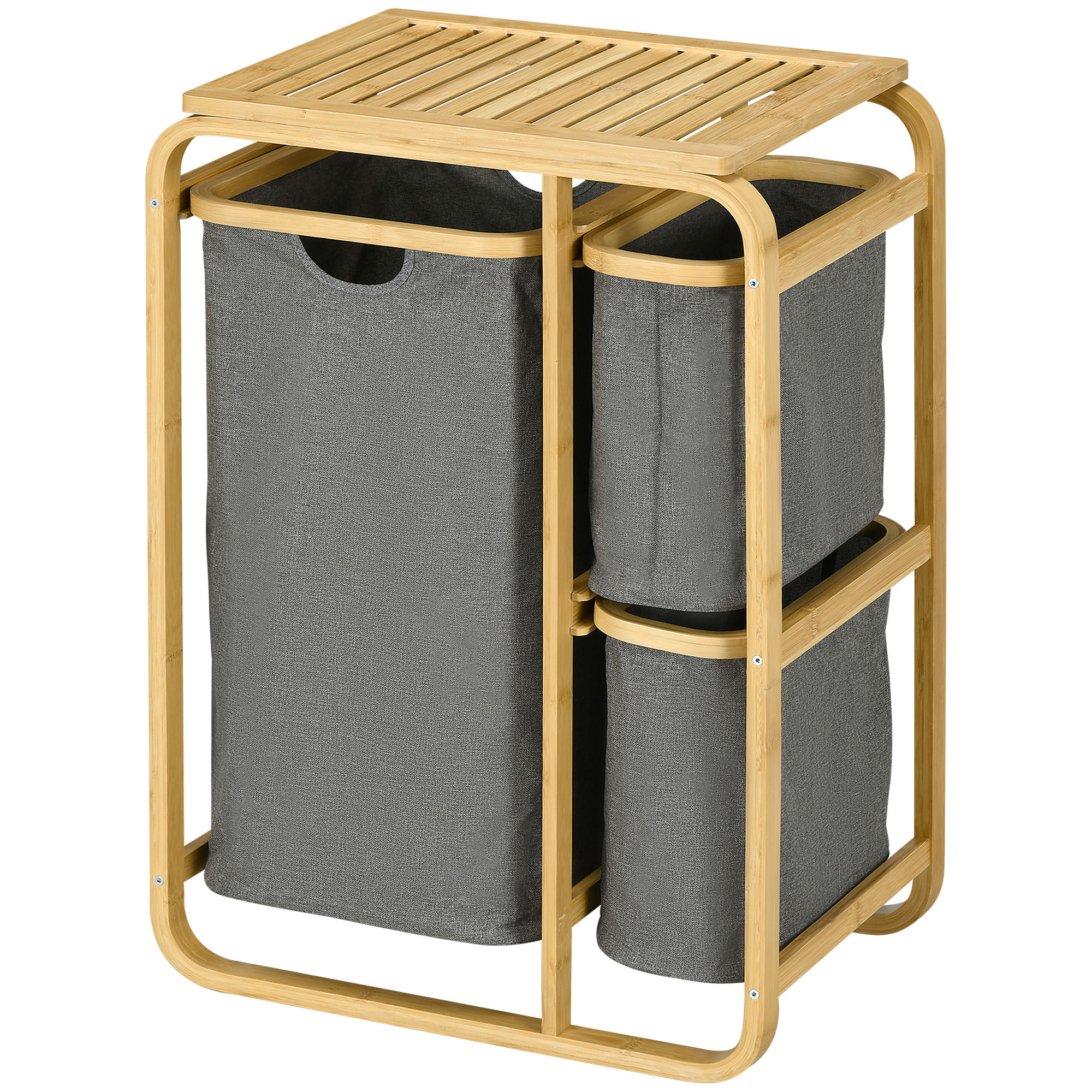 HOMCOM Cesto de ropa cesta de almacenamiento canasto de ropa cesto de ropa sucia de bambú 3 cestas - 49l x 33An x 70Alt cm gris