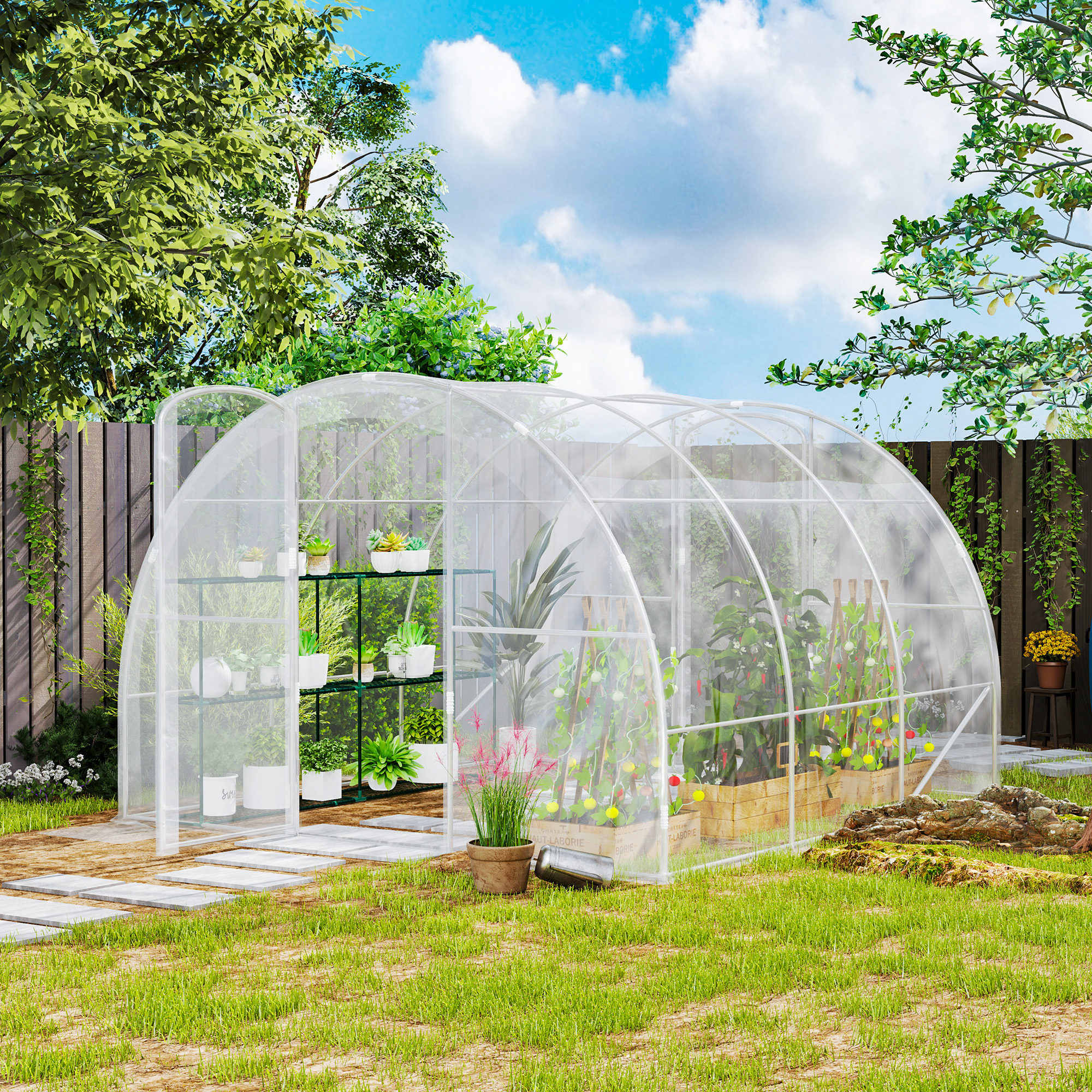 Outsunny Garten Tunnelgewächshaus 3 x 3 x 2 m 9 m² mit Tür mit Scharnieren günstig online kaufen