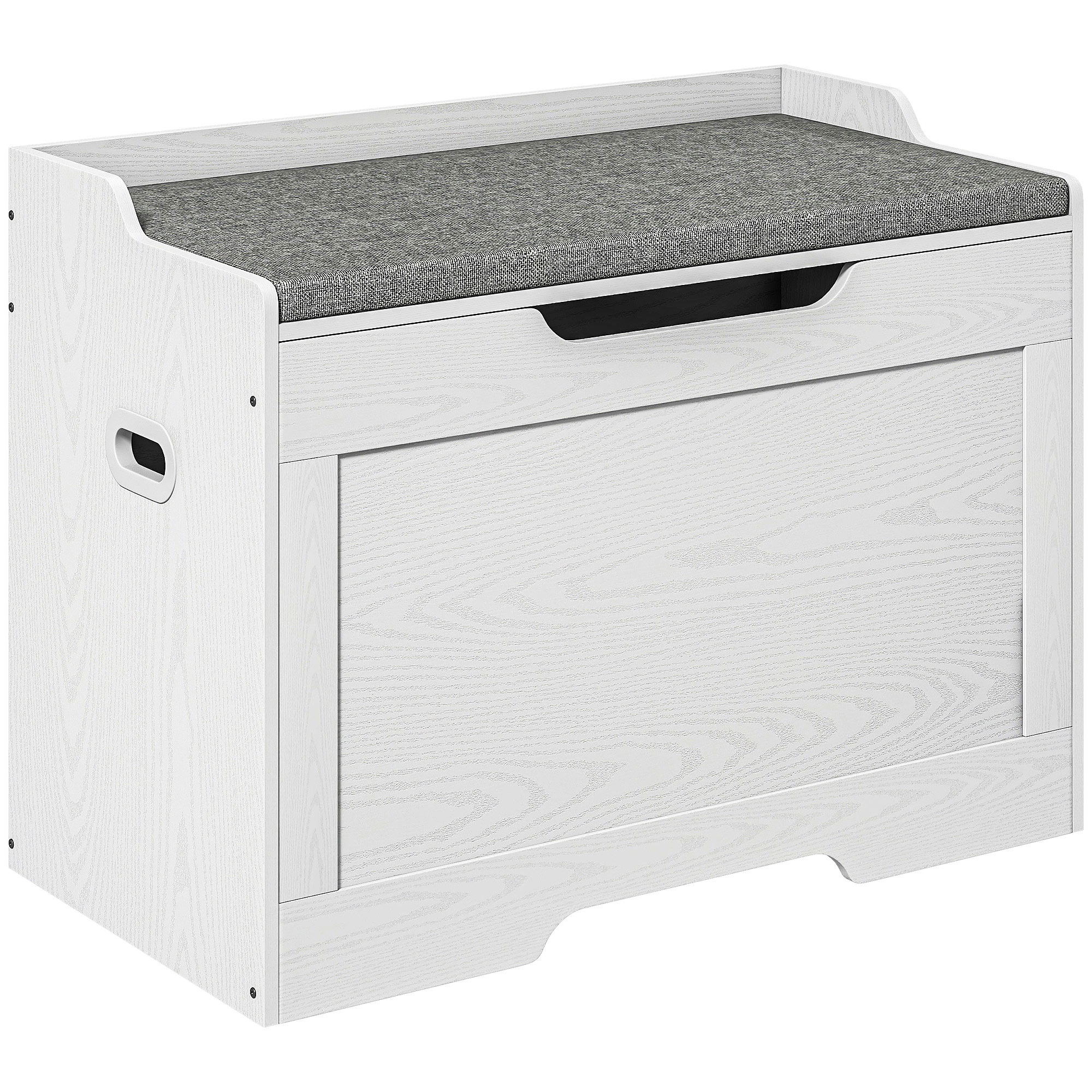 HOMCOM Aufbewahrungsbank mit 103L und Leinenstoff-Kissen, Multifunktionale Truhe mit Sicherheitsverschluss für Schlaf- und Eingangsbereich, 75x40x56cm, Weiß Aosom