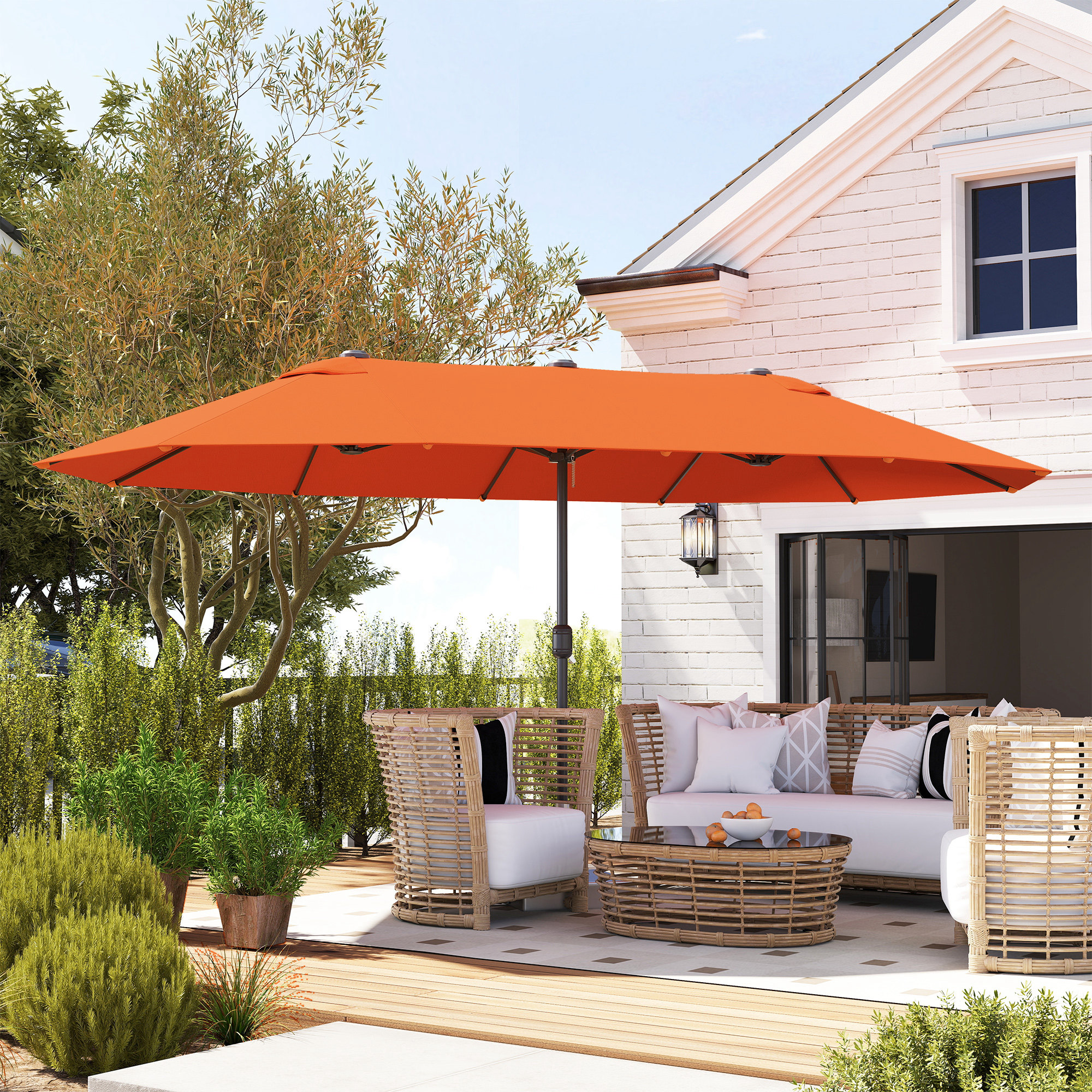 Outsunny 4.6m Double Garden Parasol Orange 2