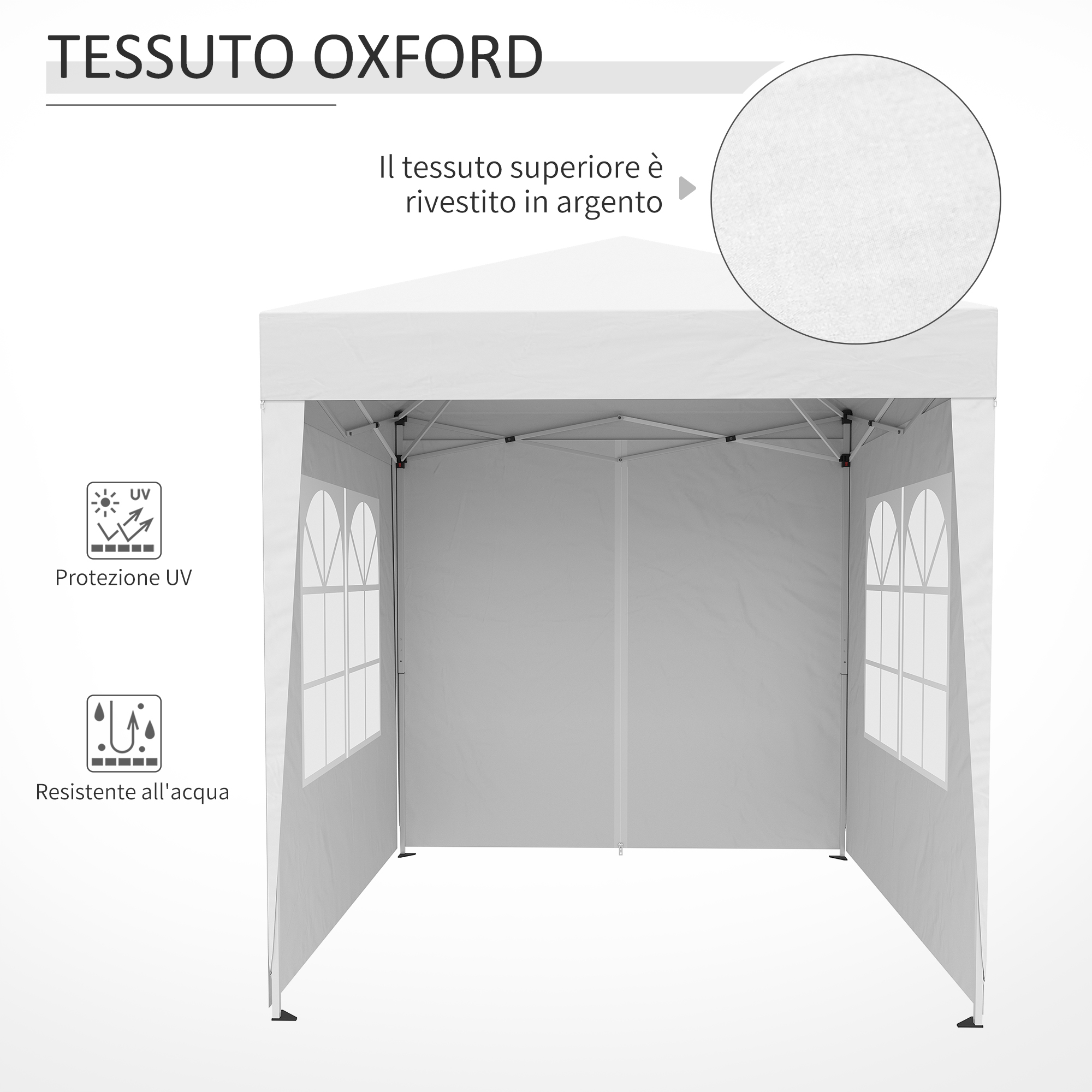 Gazebo Pieghevole ABCCANOPY 3x3 M - Con 2 Pareti Laterali E Borsa A Ruote - Grigio/bianco
