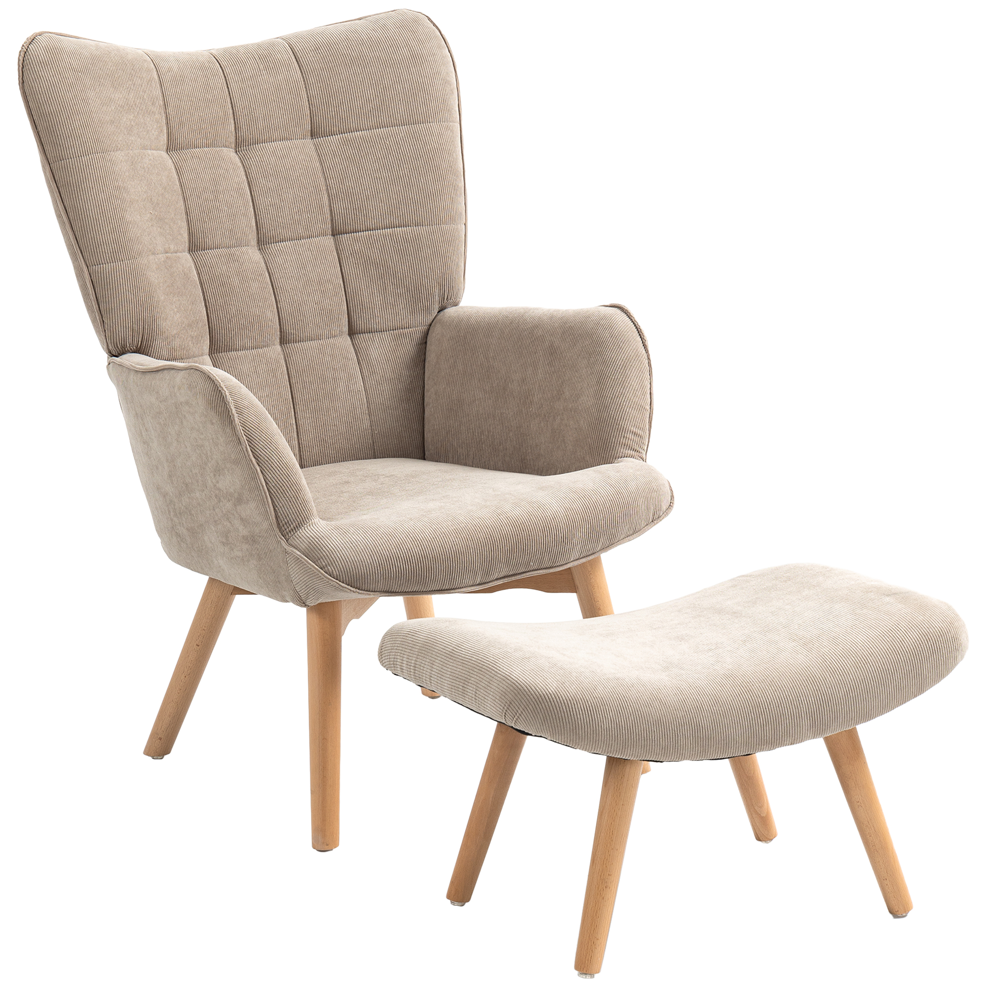 HOMCOM Sillón de Acento con Otomana, Sillón Relax en Imitación de Terciopelo, Sillón con Reposabrazos de Patas de Madera, para Sala de Estar, Beige Claro