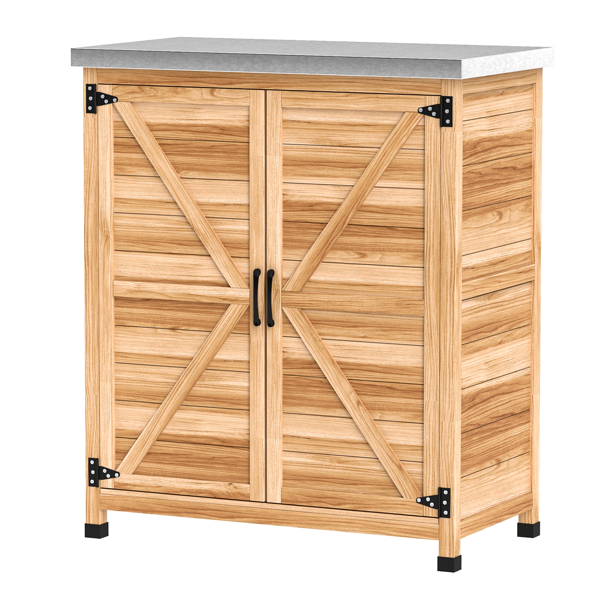 Outsunny Armoire d'Extérieur avec Étagère Interne et Plan de Travail, en Bois et Acier Galvanisé, 79x43x92 cm, Bois Naturel