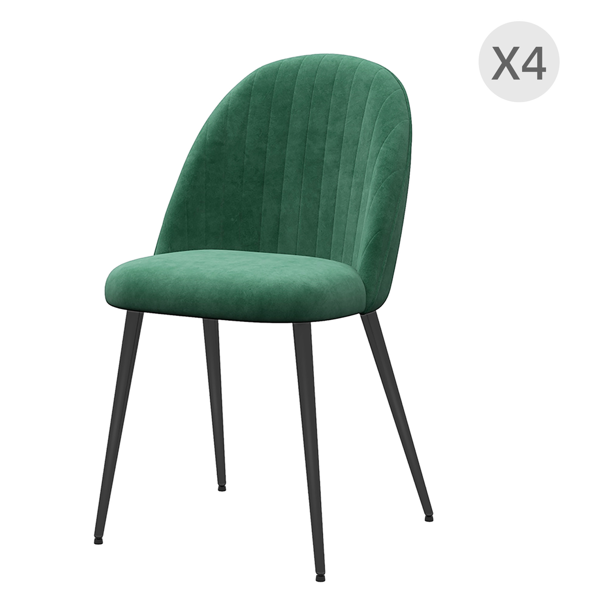 HOMCOM Lot de 4 Chaises Modernes Rembourrées avec Dossier Courbé, en Tissu Effet Velours et Acier, 50x52x83 cm, Vert