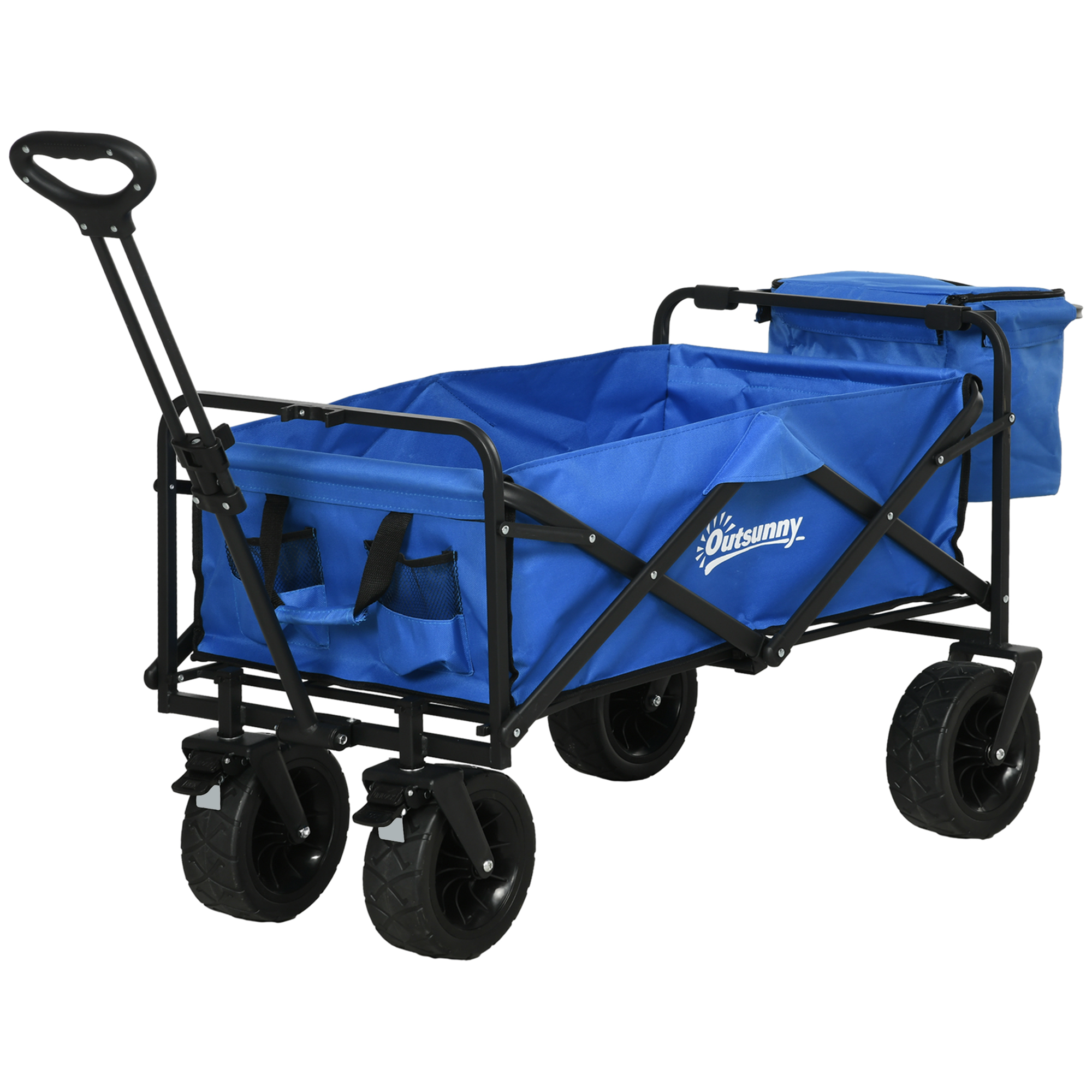 Outsunny Chariot de Jardin 110L avec Poignée Télescopique et Sac Isotherme de 15L en Acier et Tissu, Bleu
