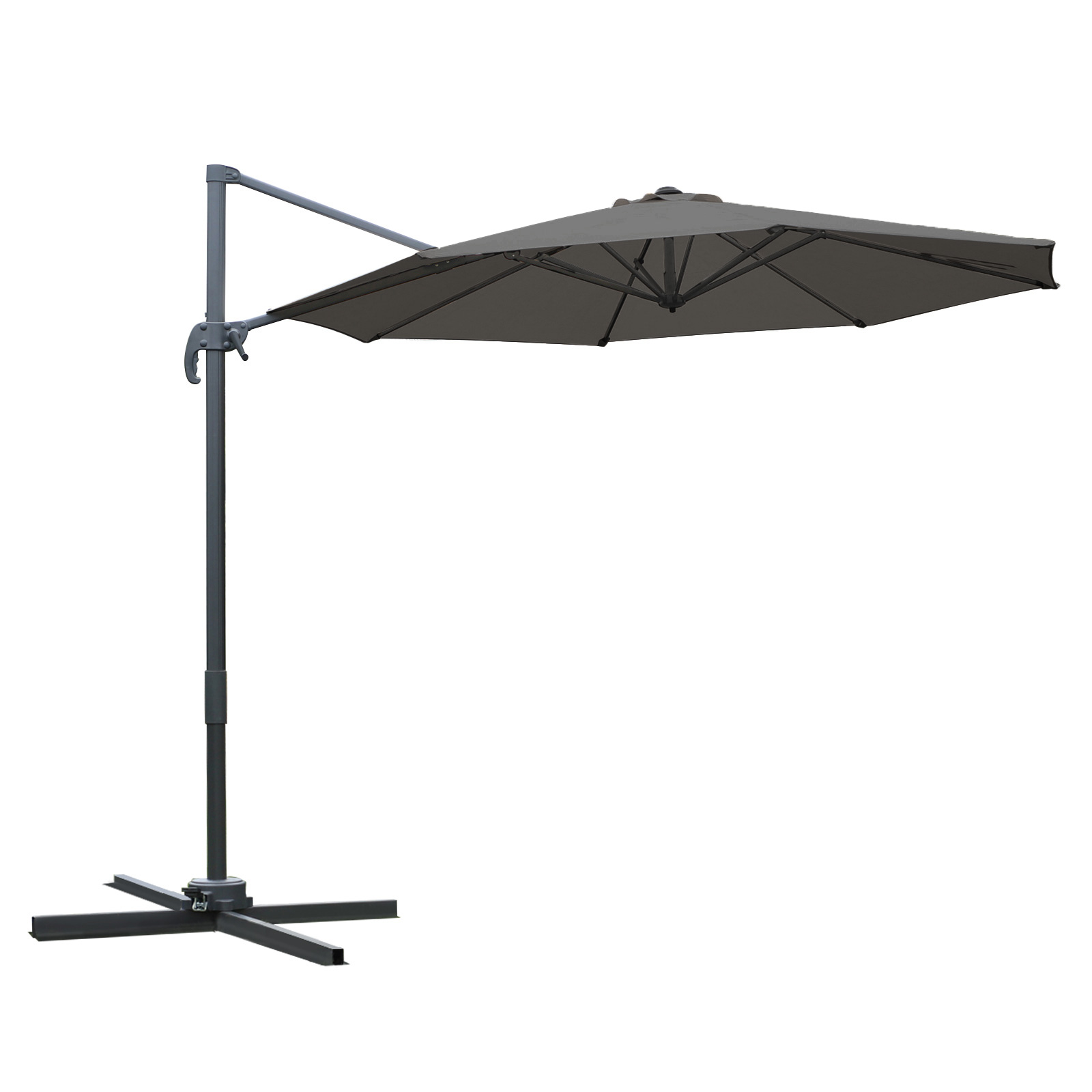 Outsunny Parasol desplazado octogonal inclinable parasol giratorio 360° con base en forma de cruz 8 varillas manivela incluida 3x2,5 m | Aosom España