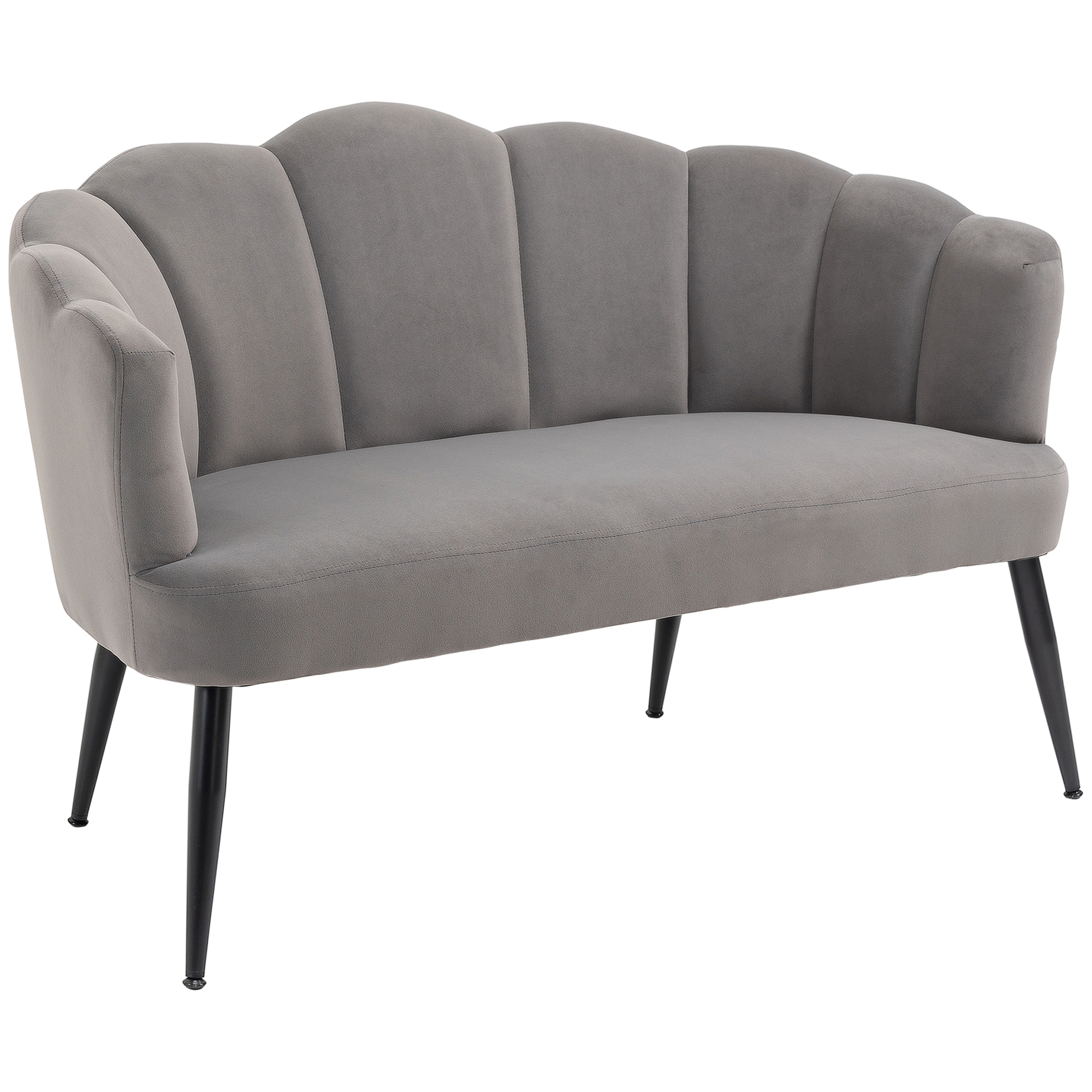 HOMCOM Canapé 2 Places en Velours avec Pieds en Métal et Dossier Coquille, 132x66x80cm, Gris