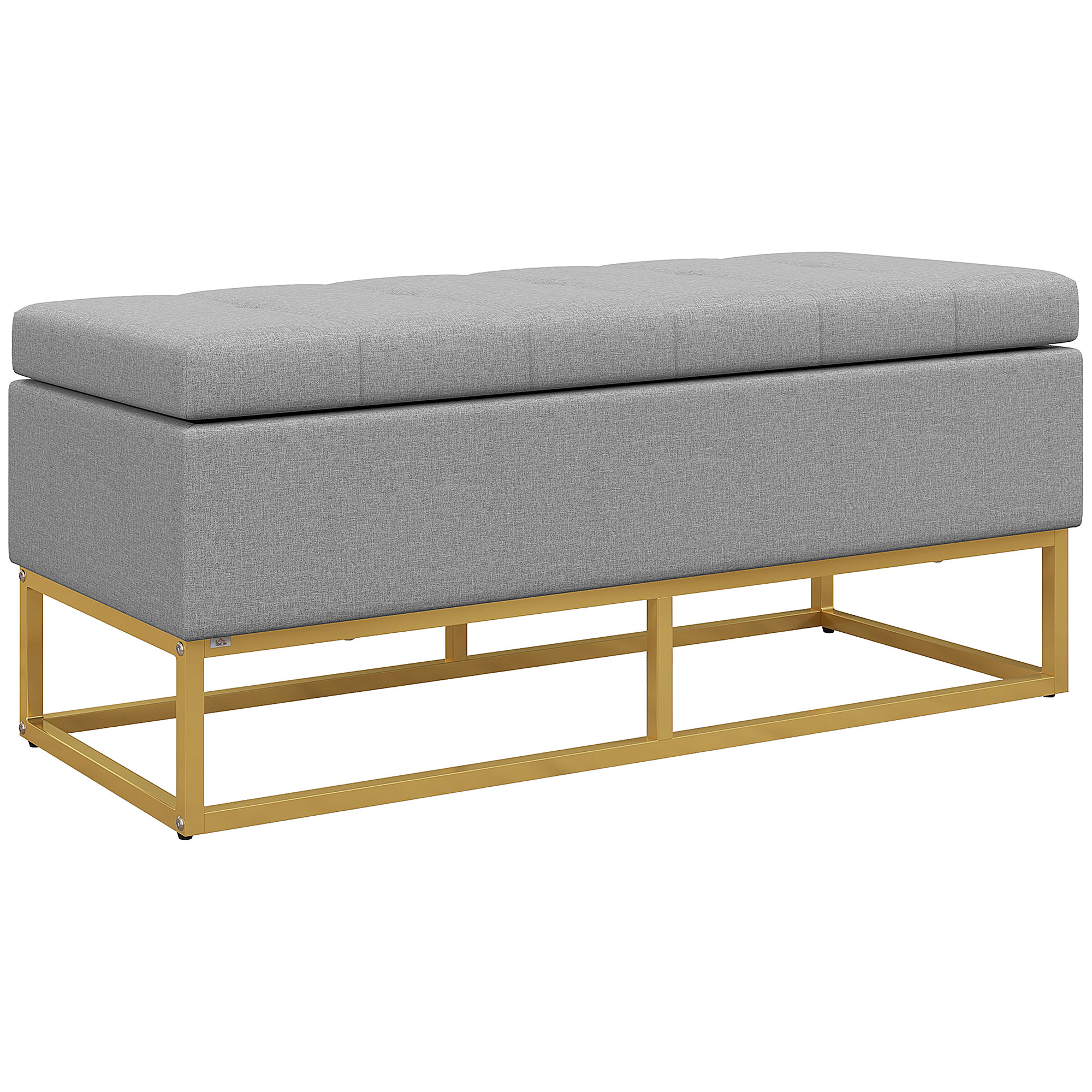 Image of HOMCOM Banquette cofano di stoccaggio 2 in 1 con seduta trapuntata e piedi in acciaio 110 x 44 x 48 cm grigio e dorato cod005