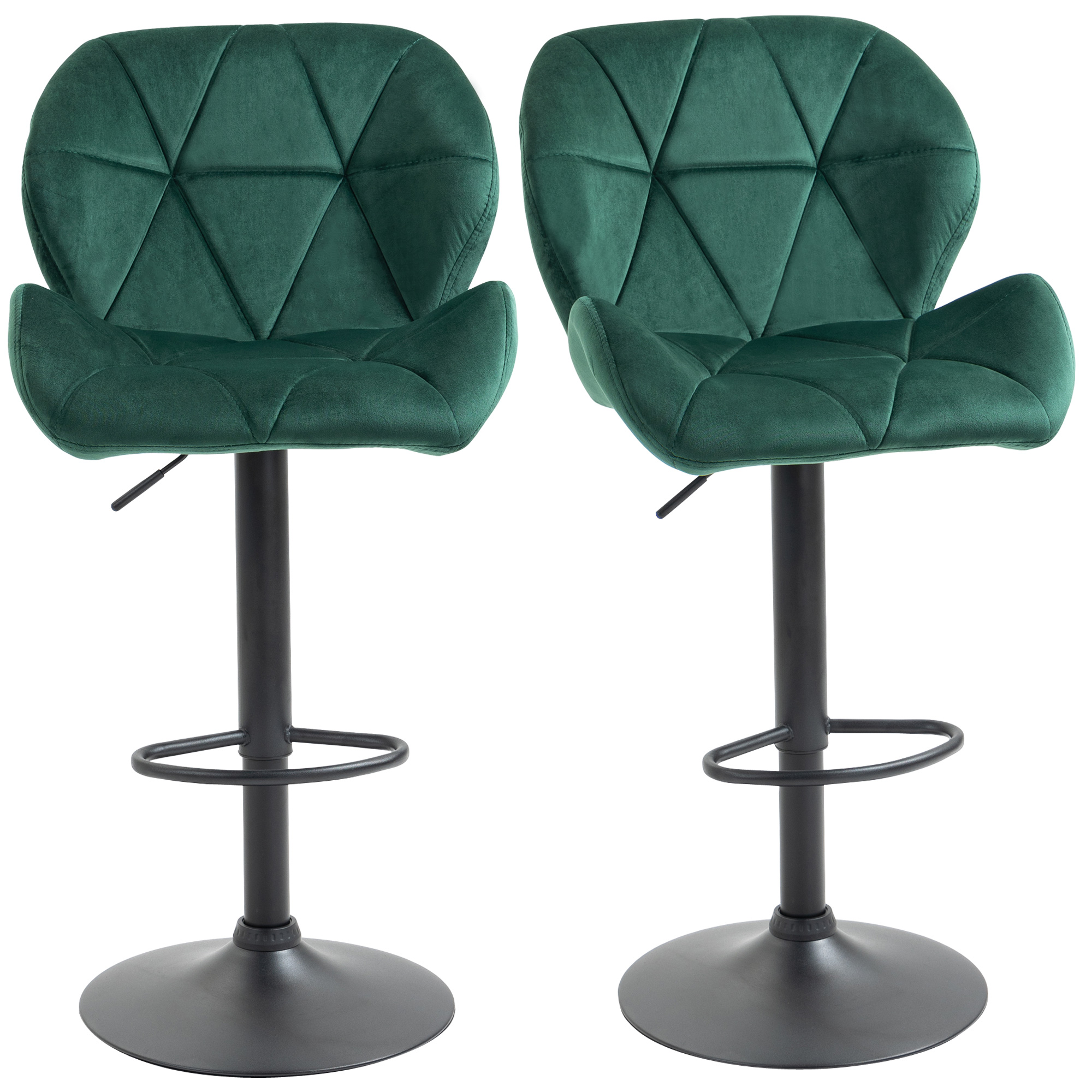HOMCOM Set 2 Barhocker, Höhenverstellbar mit Metallbasis und Samt-Sitzfläche, Moderne Hocker mit Rückenlehne und Fußstütze, 46x48x83-104cm, Grün Aosom