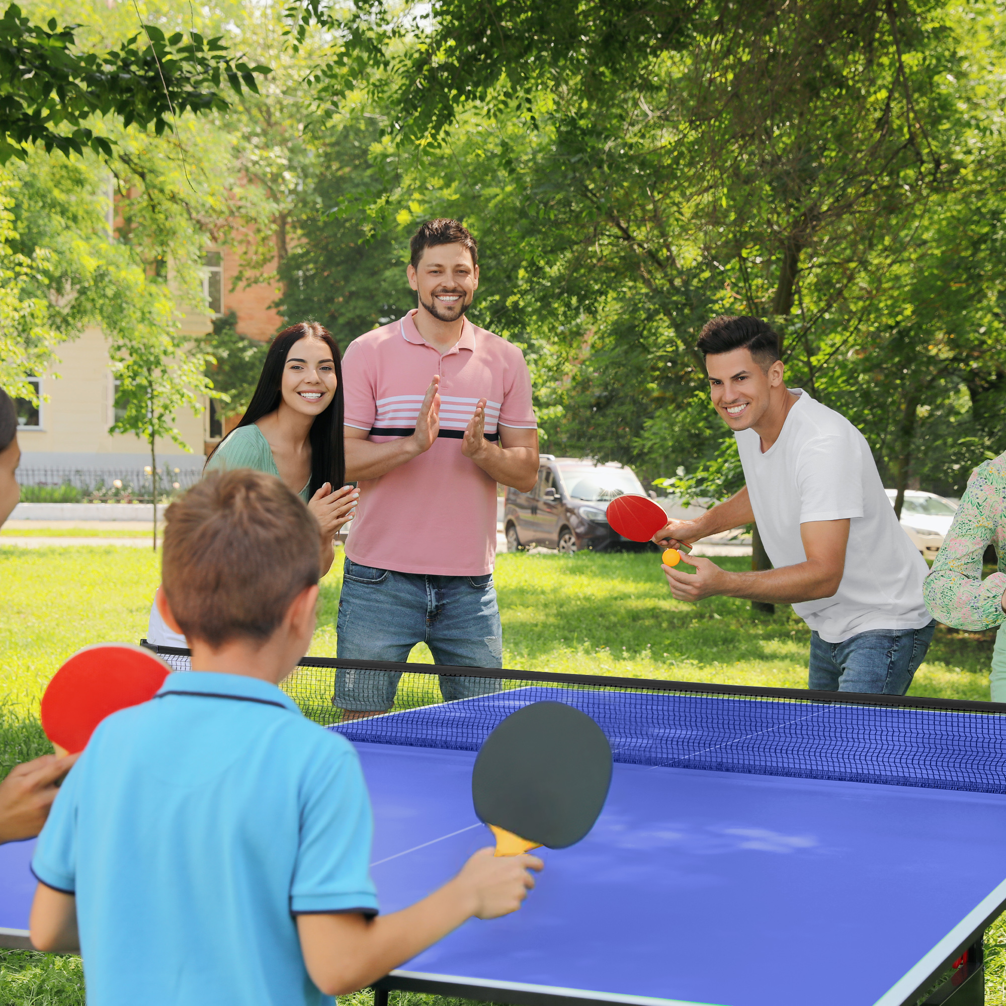 Tavolo Da Ping Pong SPORTNOW 274x152,5x76 Cm - Pieghevole, Con Ruote, 2 Racchette E 3 Palline