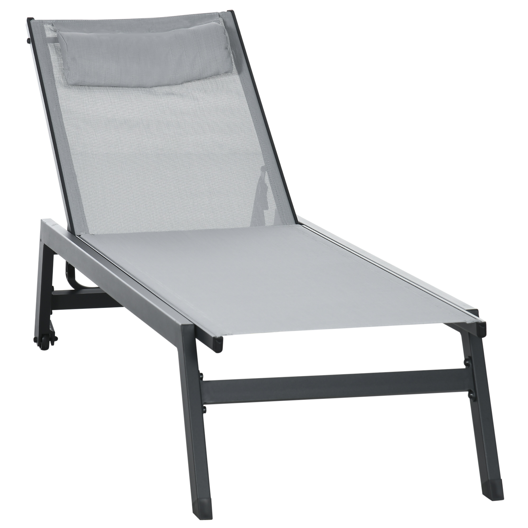 Outsunny Sillón de piscina en aluminio y textileno con ruedas y reposacabezas respaldo reclinable Gris claro   Aosom España
