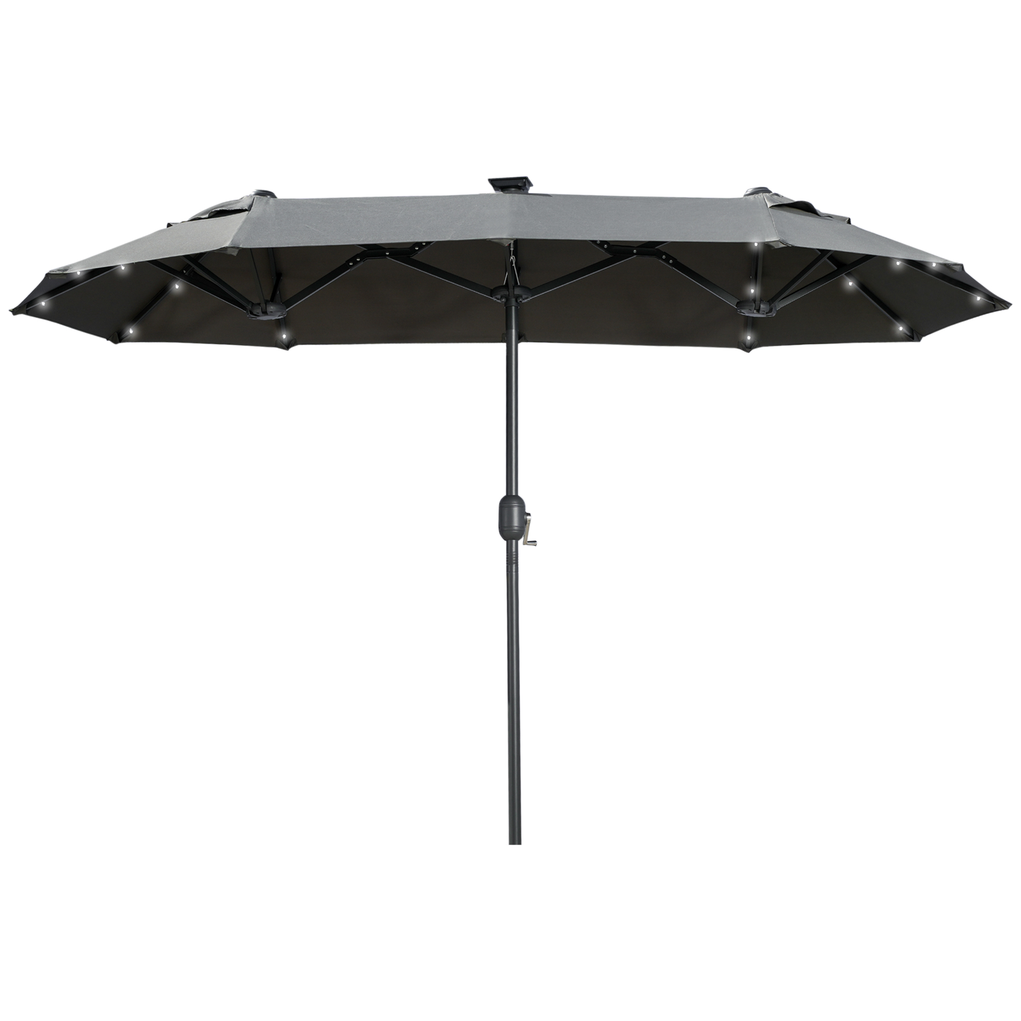 Outsunny Parasol doble, parasol de terraza, inclinable, con panel solar, 35 LED, marco de acero, Gris, 2,92x1,50x2,18 m   Aosom España