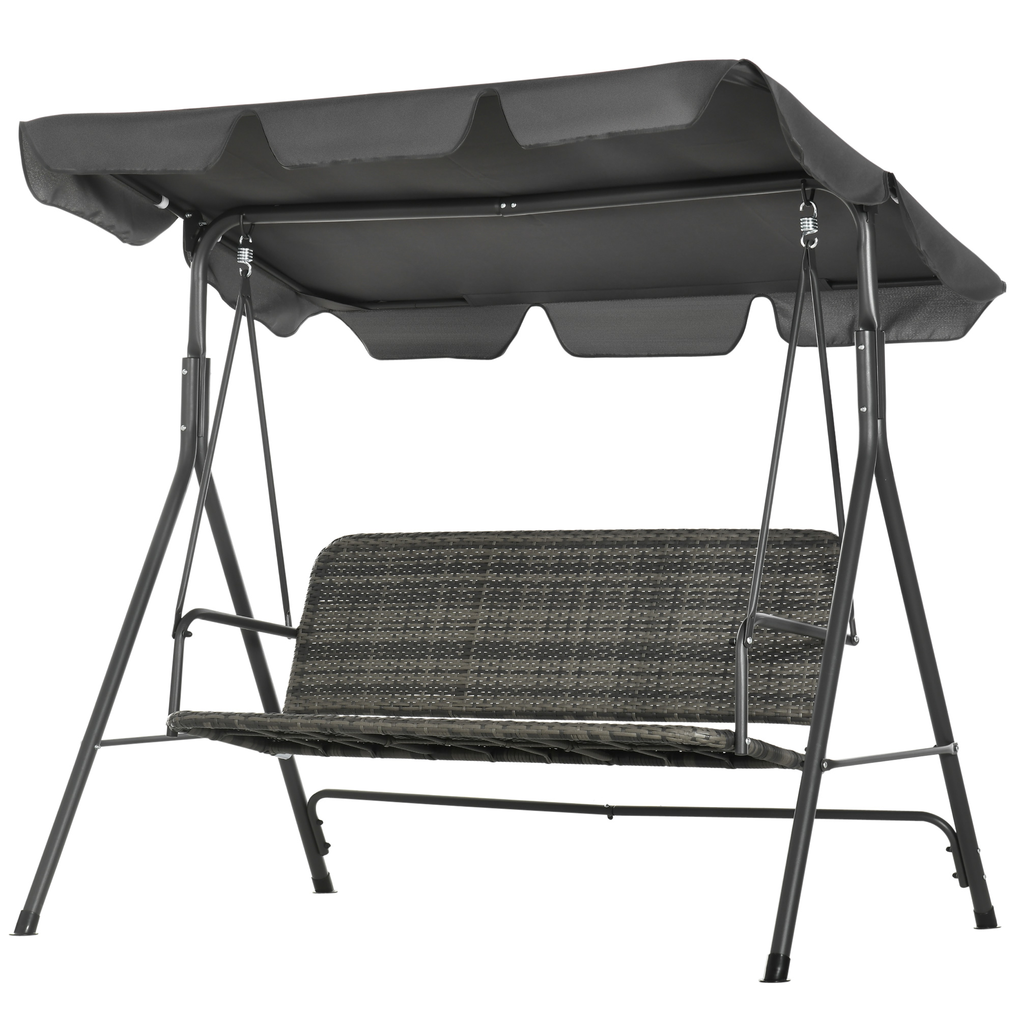 Outsunny Garten-Schaukelstuhl für den Außenbereich mit 3 Plätzen, Schaukelstuhl für den Außenbereich mit verstellbarem Dach, PE-Rattan-Sitz und Armlehnen für Balkon, Terrasse, Patio, Belastbarkeit 240 kg, 167x112x153 cm, Grau Aosom
