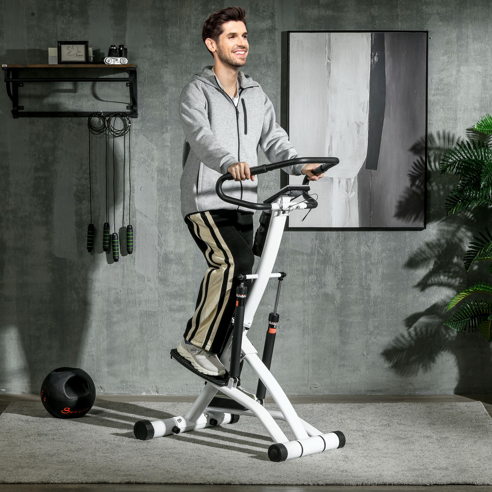 HOMCOM Máquina De Step Stepper Fitness En Casa Para Escaleras Con Pantalla LCD Manillar Y Pedales Antideslizantes Equipo De Ejercicio Para Gimnasio