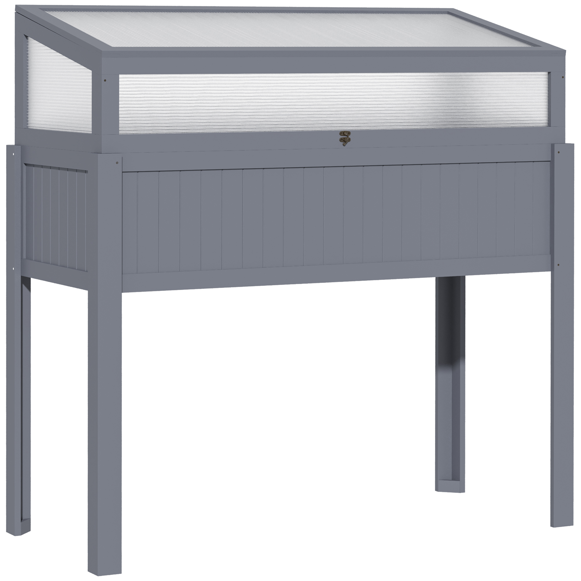 Outsunny Cama Alta de Madera con Invernadero 2 en 1 Huerto de Tomate Huerto de Verduras Huerto de Hierbas Macetero para Jardín Balcón y Terraza Policarbonato Gris 120 x 54 x 112/122 cm