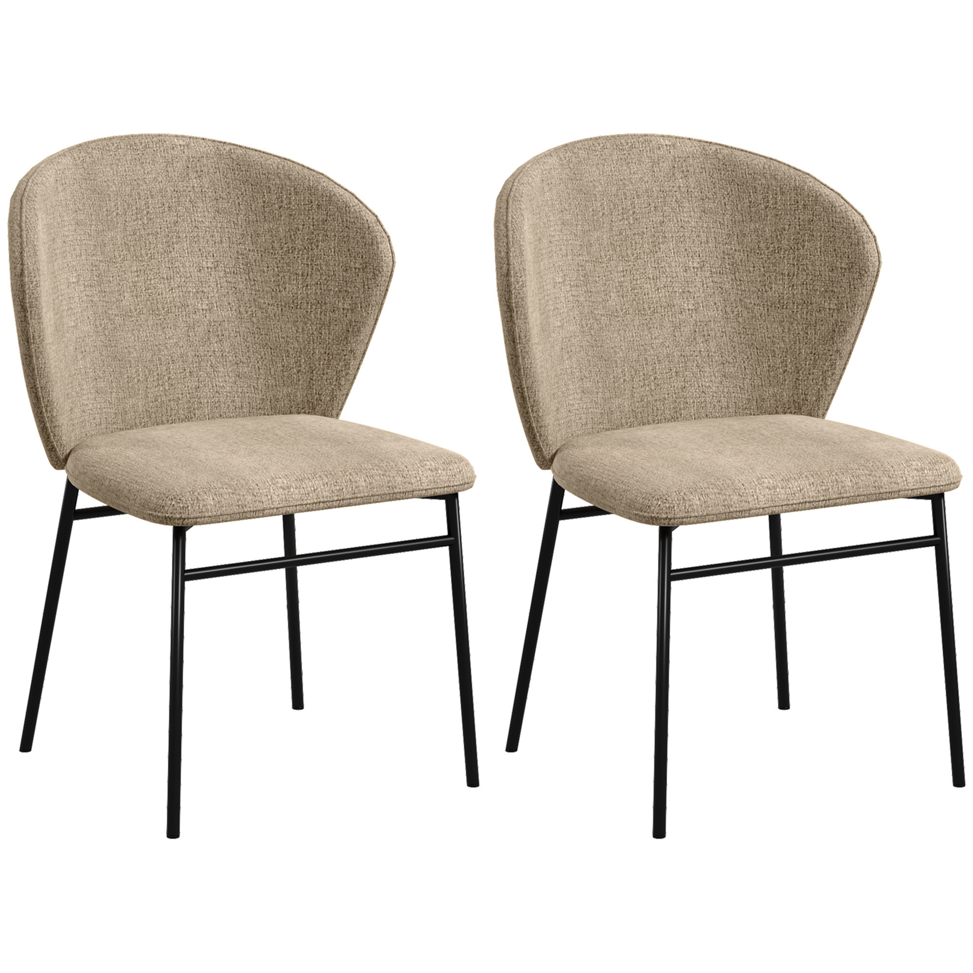 Image of HOMCOM Lotto di 2 sedie da sala da pranzo seduta imbottita in tessuto effetto lino piedi in acciaio stabile design moderno marrone chiaro006