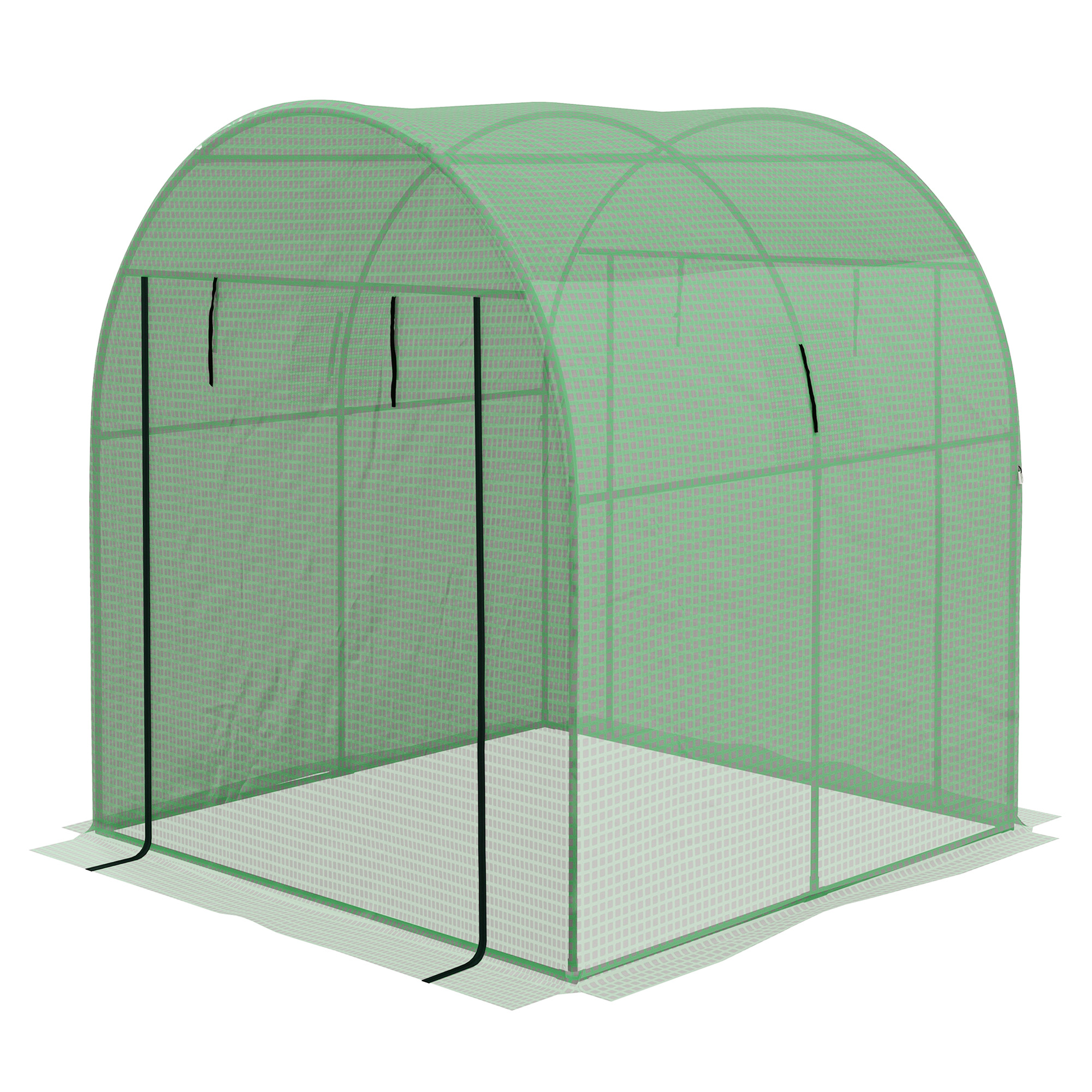 Outsunny Tunnel Gewächshaus für Gemüse 1,8x1,8x2m, Garten Gewächshaus UV-Beständig mit Rolltüren und Fenstern, aus Stahl und PE, Grün Aosom