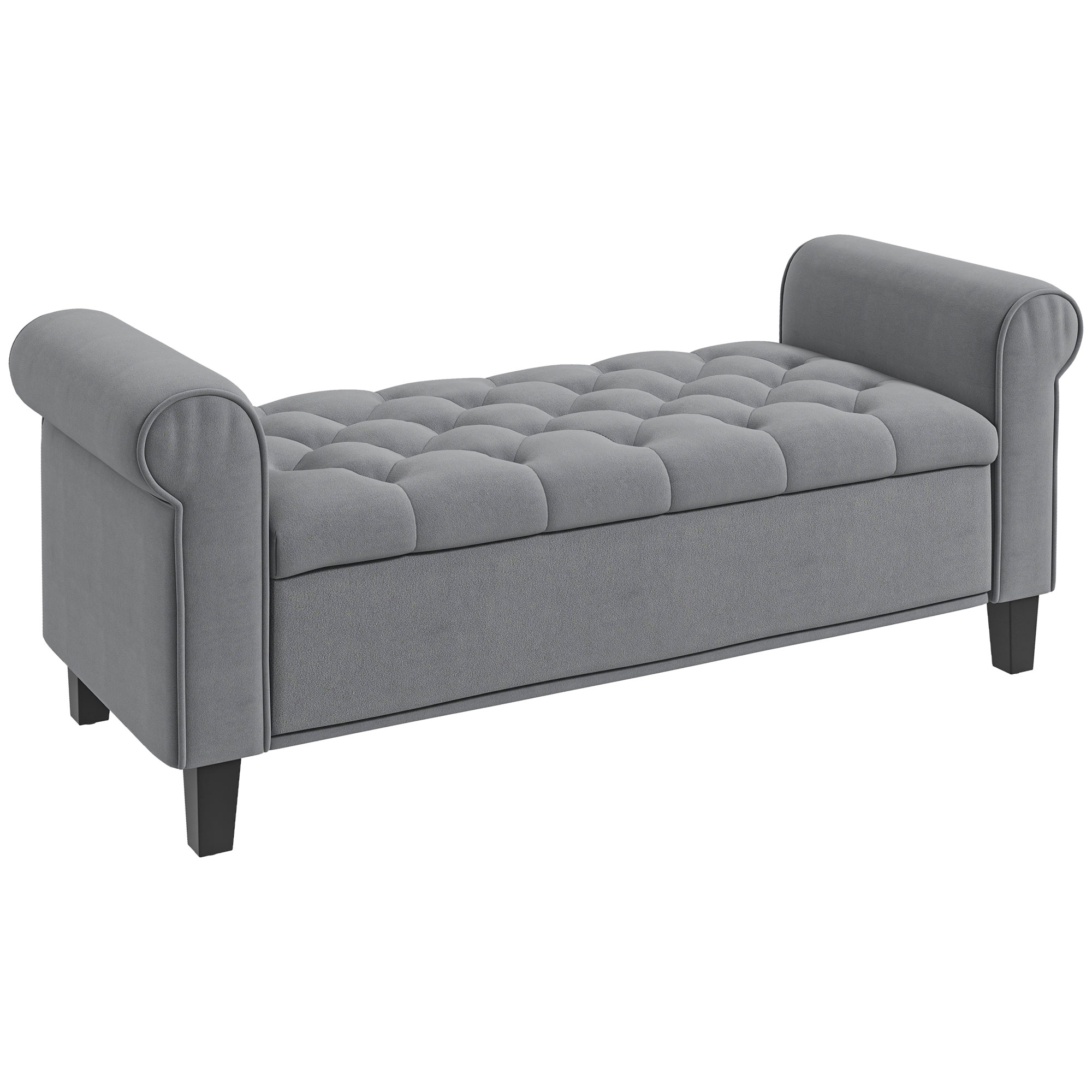 HOMCOM Banco de Cama en Tela de Terciopelo con Espacio de Almacenamiento y Reposabrazos, 126x48.5x57 cm, Gris