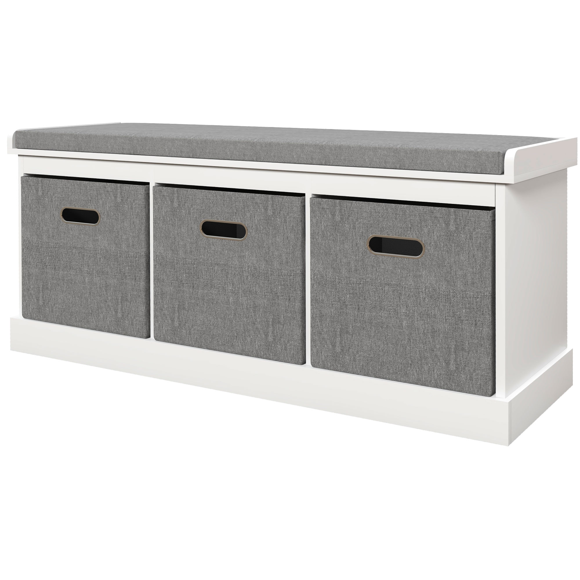 HOMCOM Banc à Chaussures en Bois avec 3 Tiroirs et Assise en Tissu pour 3 Paires de Chaussures, 105x35x47 cm, Blanc
