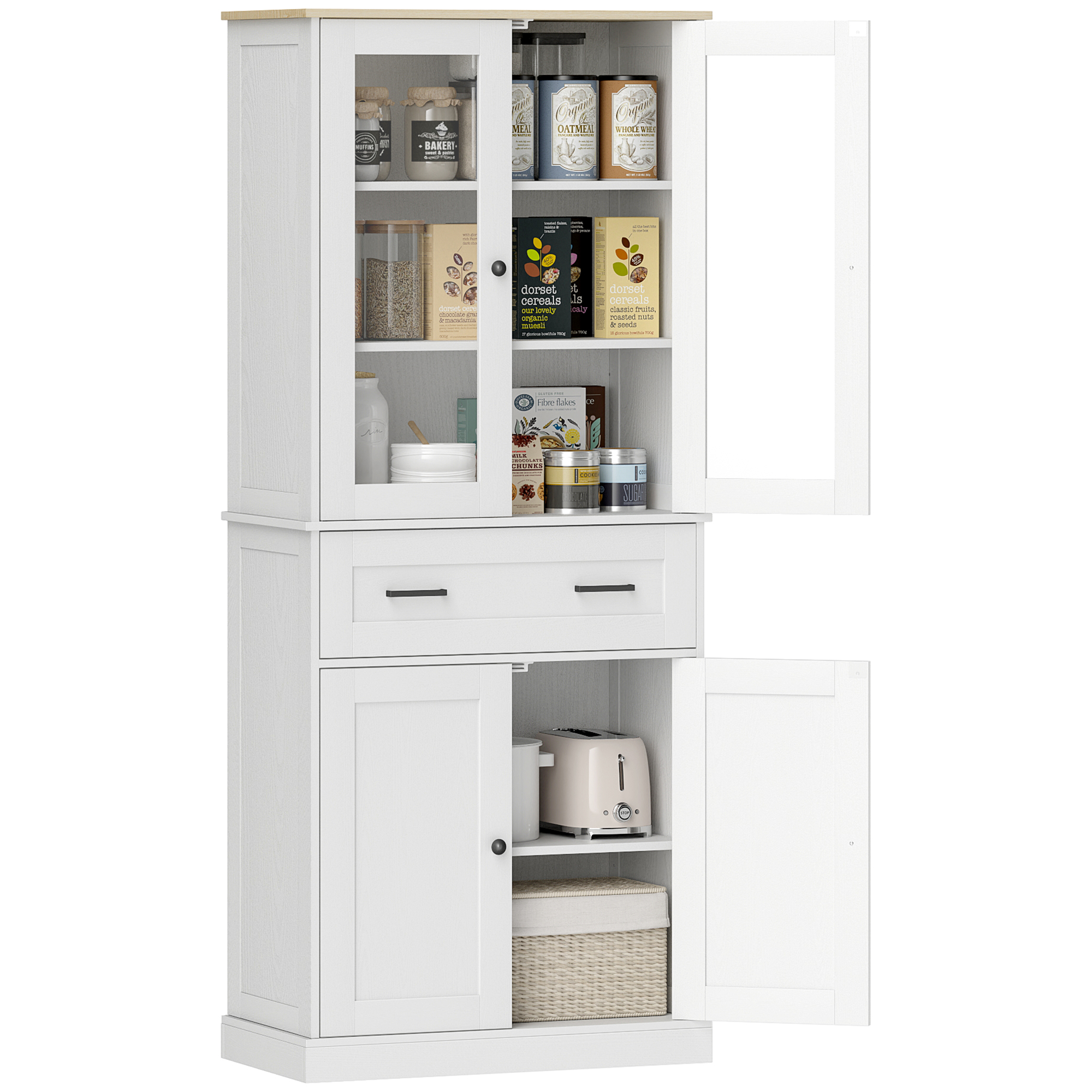 HOMCOM Armadio da cucina, Buffet, Frontale in acrilico, Cassetti, 76 x 40 x 182,5 cm, Bianco crema