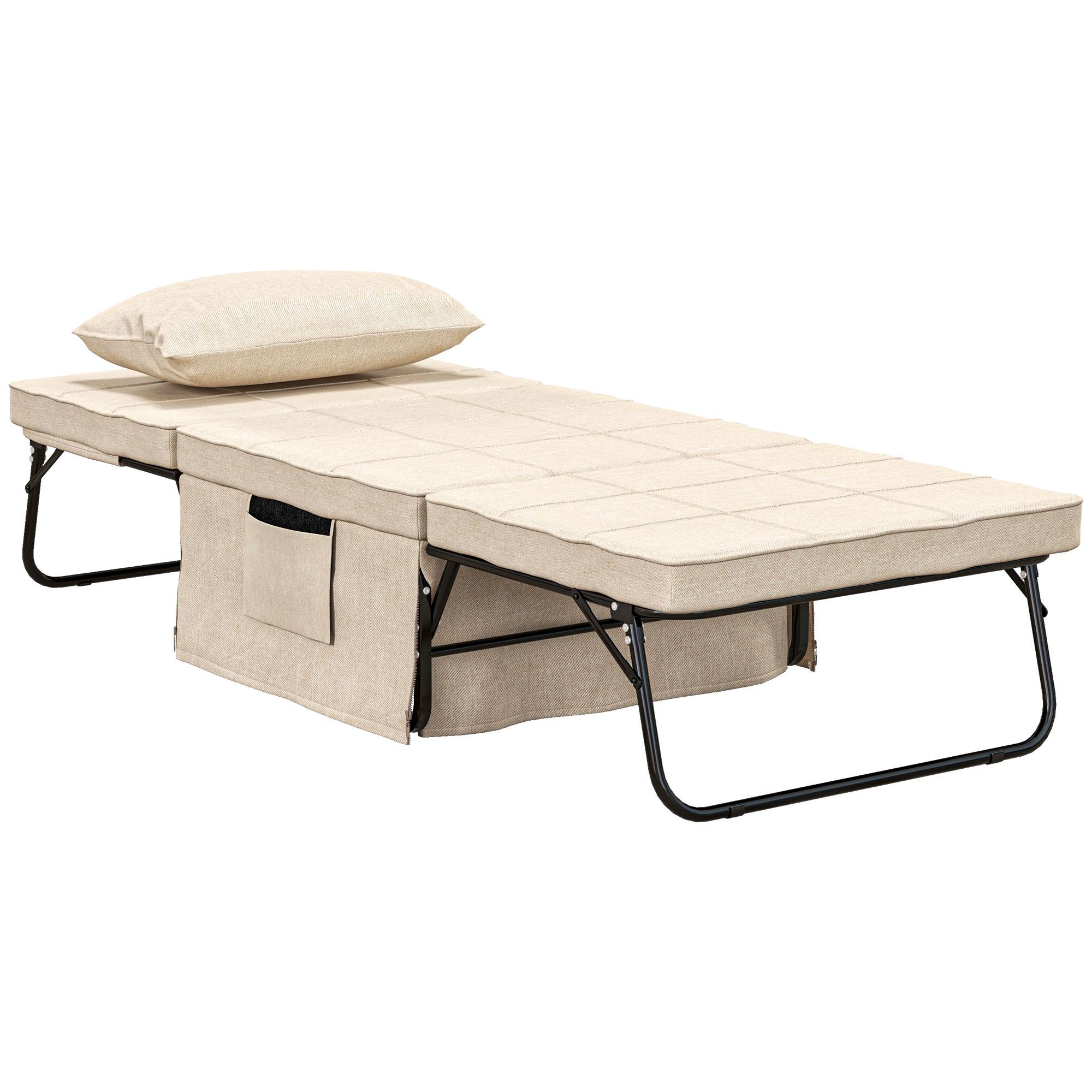 HOMCOM Poltrona letto convertibile chaise longue e pouf 4 in 1 con schienale inclinabile in 5 posizioni crema