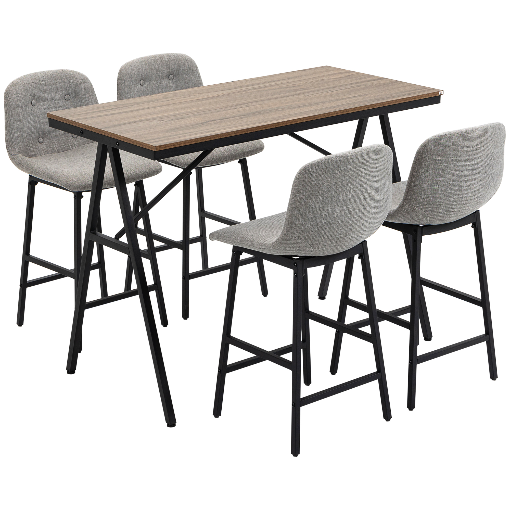HOMCOM Set da bar con sgabelli dal design industriale, imbottitura a bottoni, 120 cm x 60 cm x 91 cm, Grigio chiaro