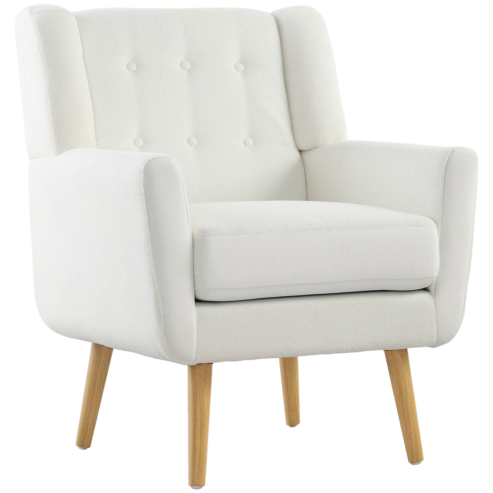 HOMCOM Sillón con Reposabrazos, Sillón Butaca, Sillón Tapizado, Patas de Madera, Estilo de Estampado de Botones, Blanco