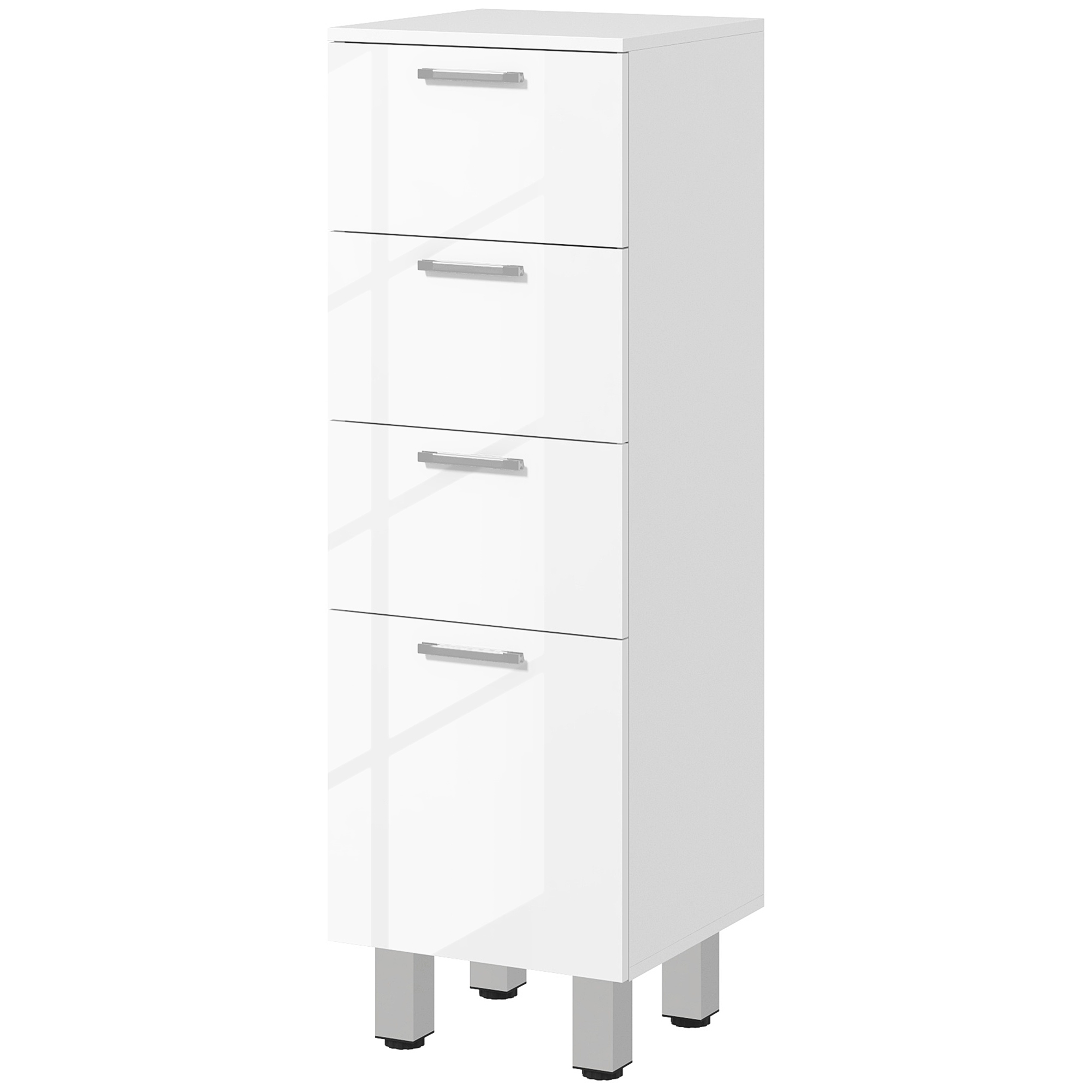 kleankin Badezimmerschrank aus Spanplatte, platzsparend mit 4 Schubladen und erhöhter Basis, 30x30x93 cm, Weiß Aosom