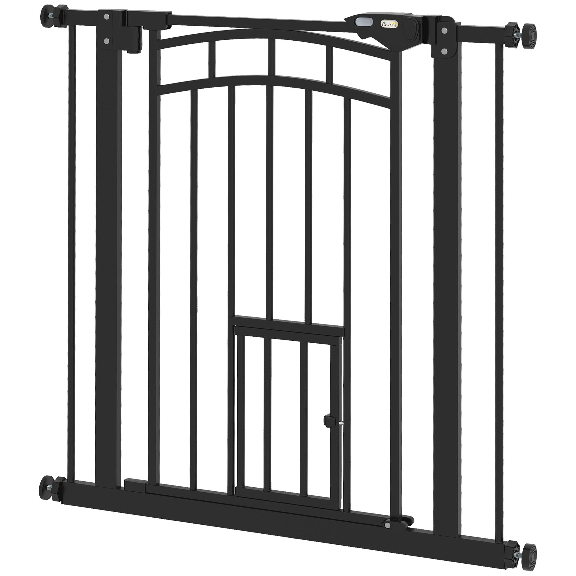 PawHut Hundetür Sicherheitsgitter, Druckmontage ohne Bohren, Automatische Schließungstür, Doppelverriegelungssystem, 74 bis 80 cm, Stahl, Schwarz Aosom