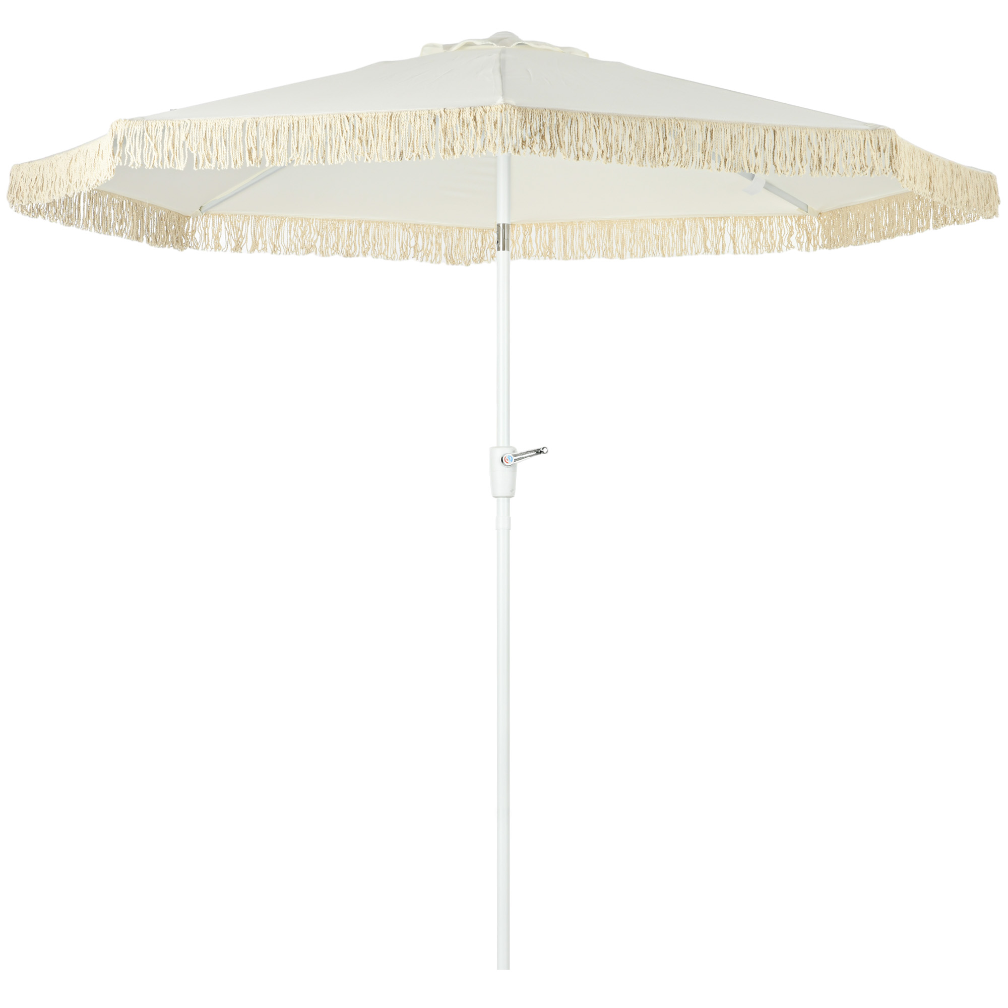 Outsunny Parasol de jardín sombrilla exterior inclinable sombrilla con flecos con manivela 8 varillas 2,65x2,45 m Blanco   Aosom España