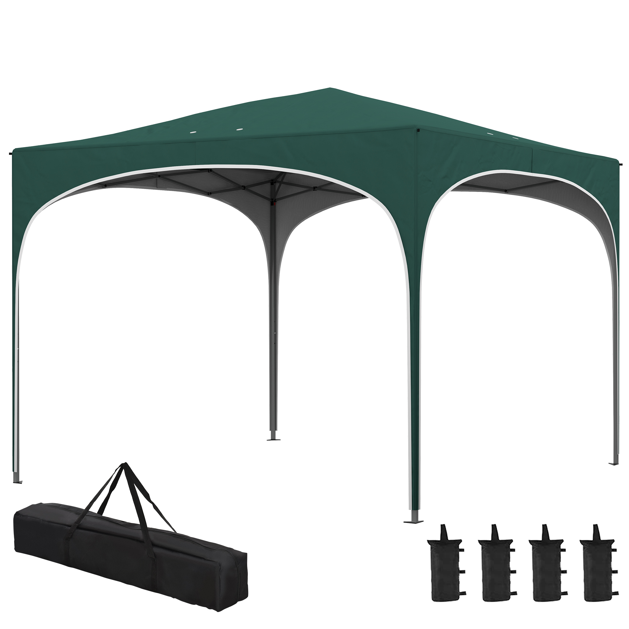 Outsunny Garten-Pop-up-Pavillon für 6-9 Personen mit verstellbarer Höhe inklusive Transporttasche, faltbarer Metallpavillon mit Seilen, Heringen und Sandsäcken, 295x295x255 cm, Grün Aosom