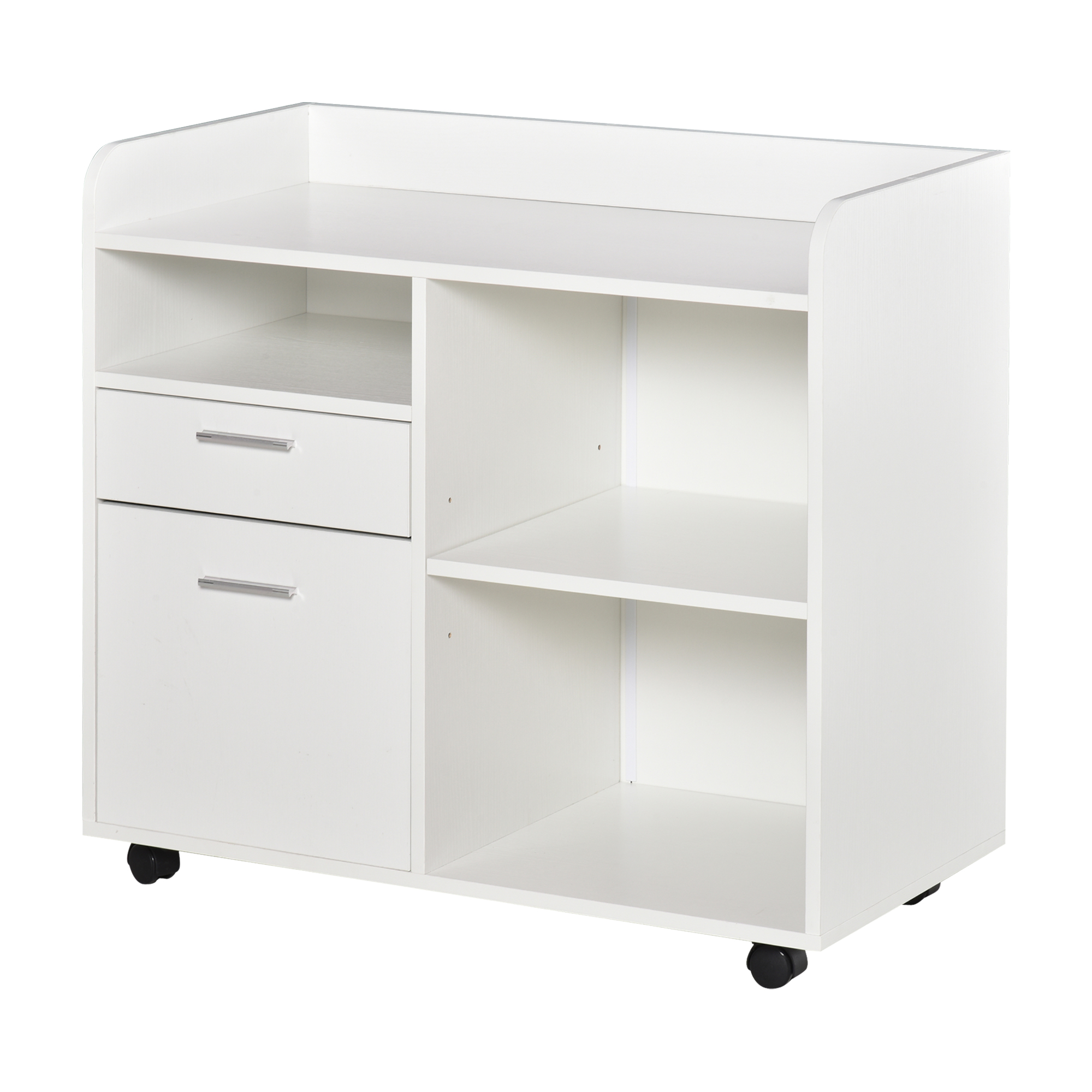 Vinsetto Supporto per stampante - Caisson d'organizzazione per Ufficio Ruotante - Dim. 80l x 40P x 72H cm in Legno Bianco