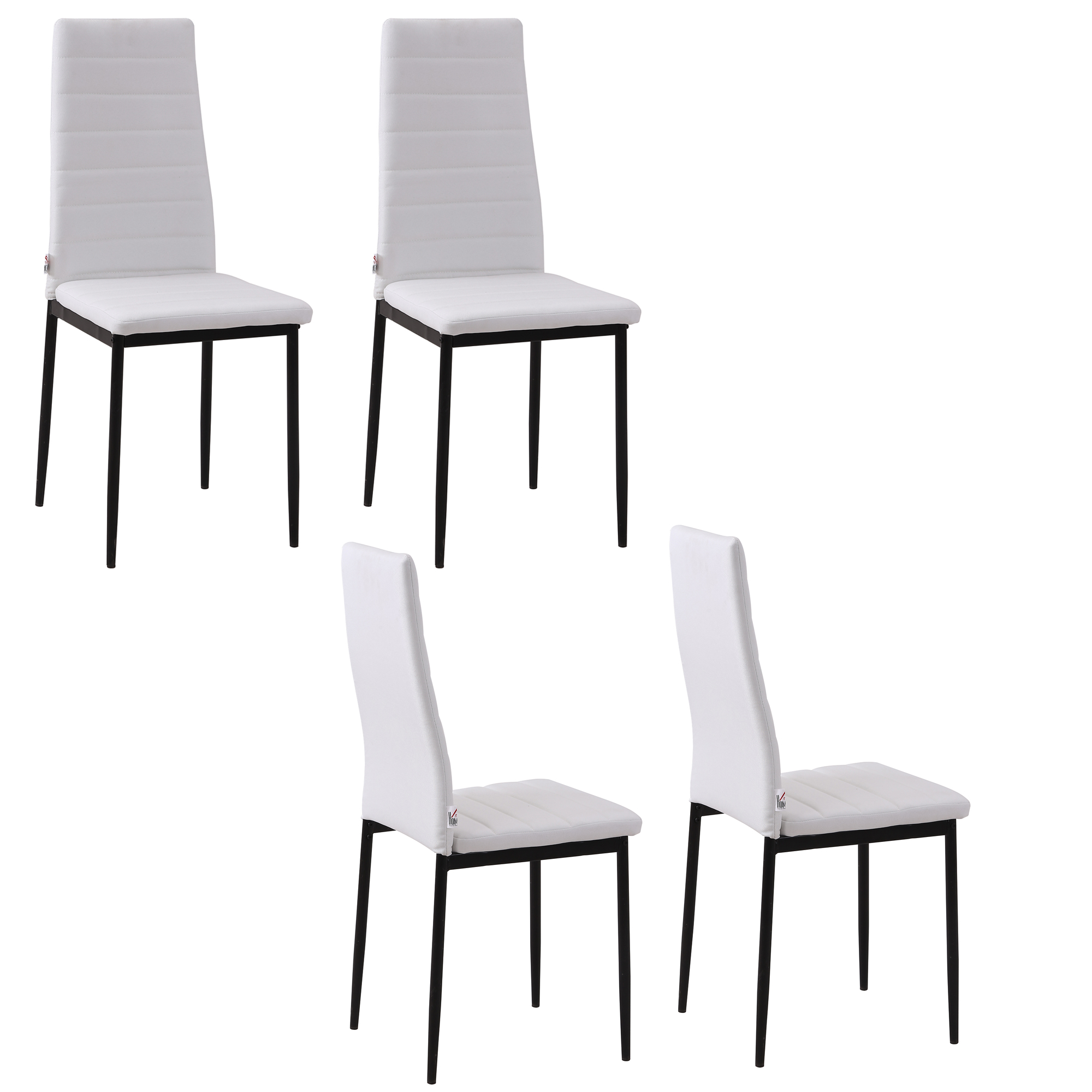 HOMCOM Set 4 Gepolsterte Stühle für Wohnzimmer oder Esszimmer, Moderne Küchenstühle, aus Metall und weißem Stoff Aosom