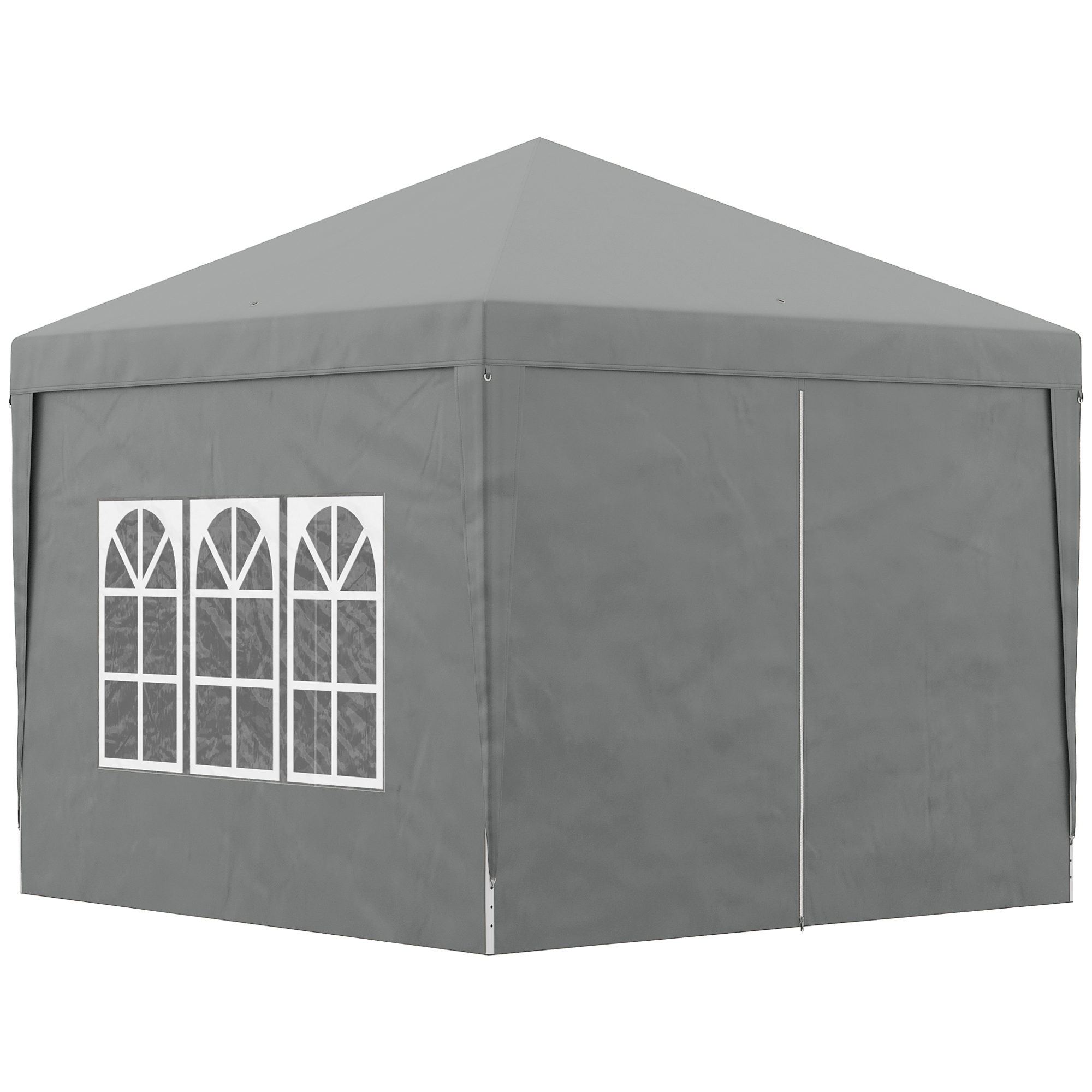 Outsunny Faltbarer 3x3 Pop-Up Gartenpavillon mit 2 Türen und 2 Fenstern, 4 Seitenteilen und Tragetasche, Outdoor-Pavillon aus Stahl und Oxford-Gewebe, für Garten, Partys, Camping, Hellgrau Aosom